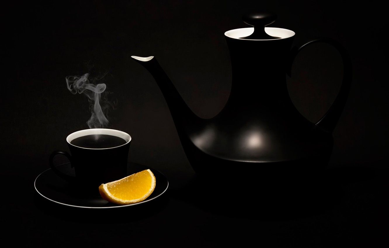 Wallpaper lemon, kettle, Cup, Black tea image for desktop, section стиль