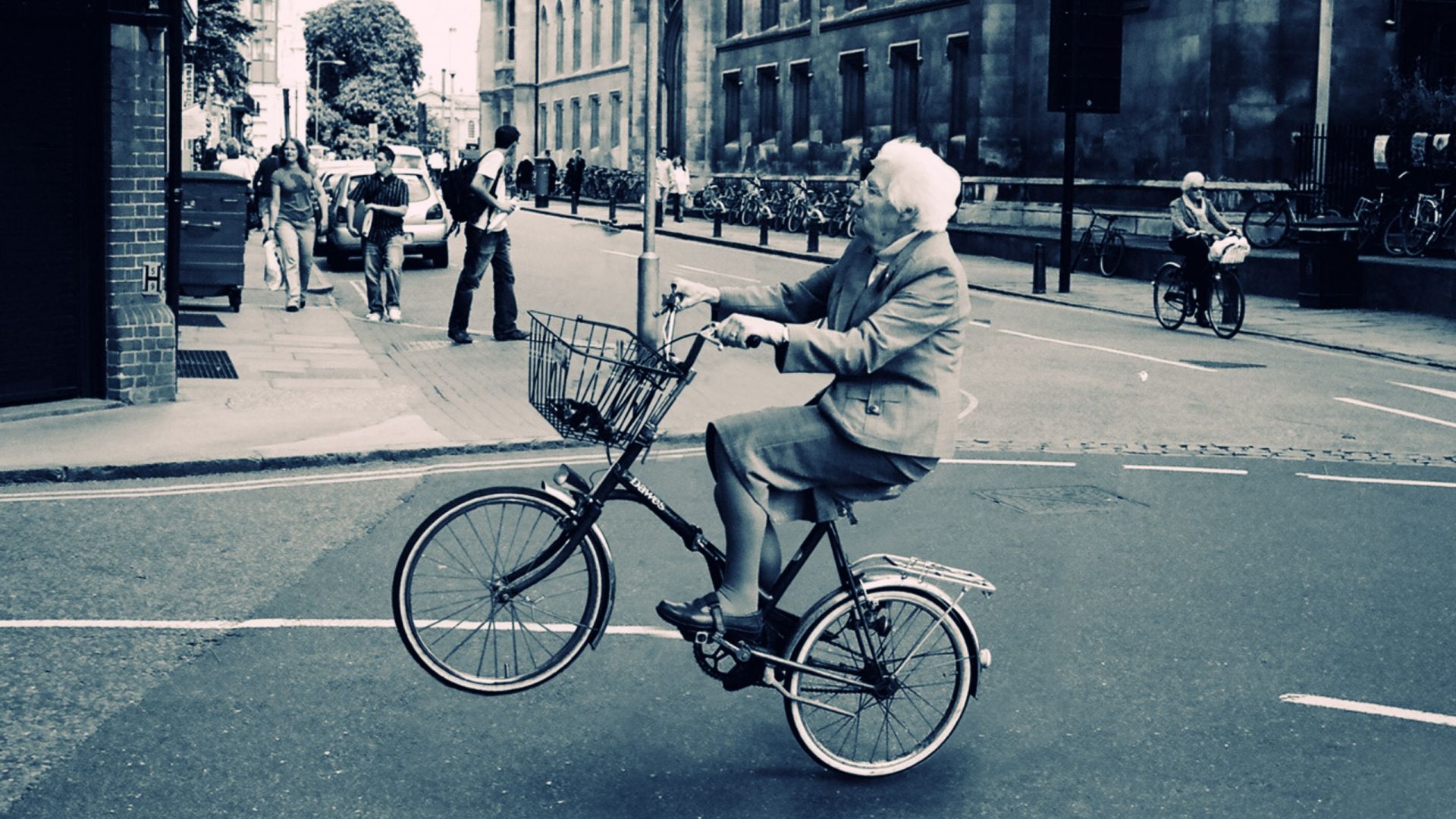 bicycle, Women, Black, White, Humor, Roads, People, Buildings Wallpaper HD / Desktop and Mobile Background