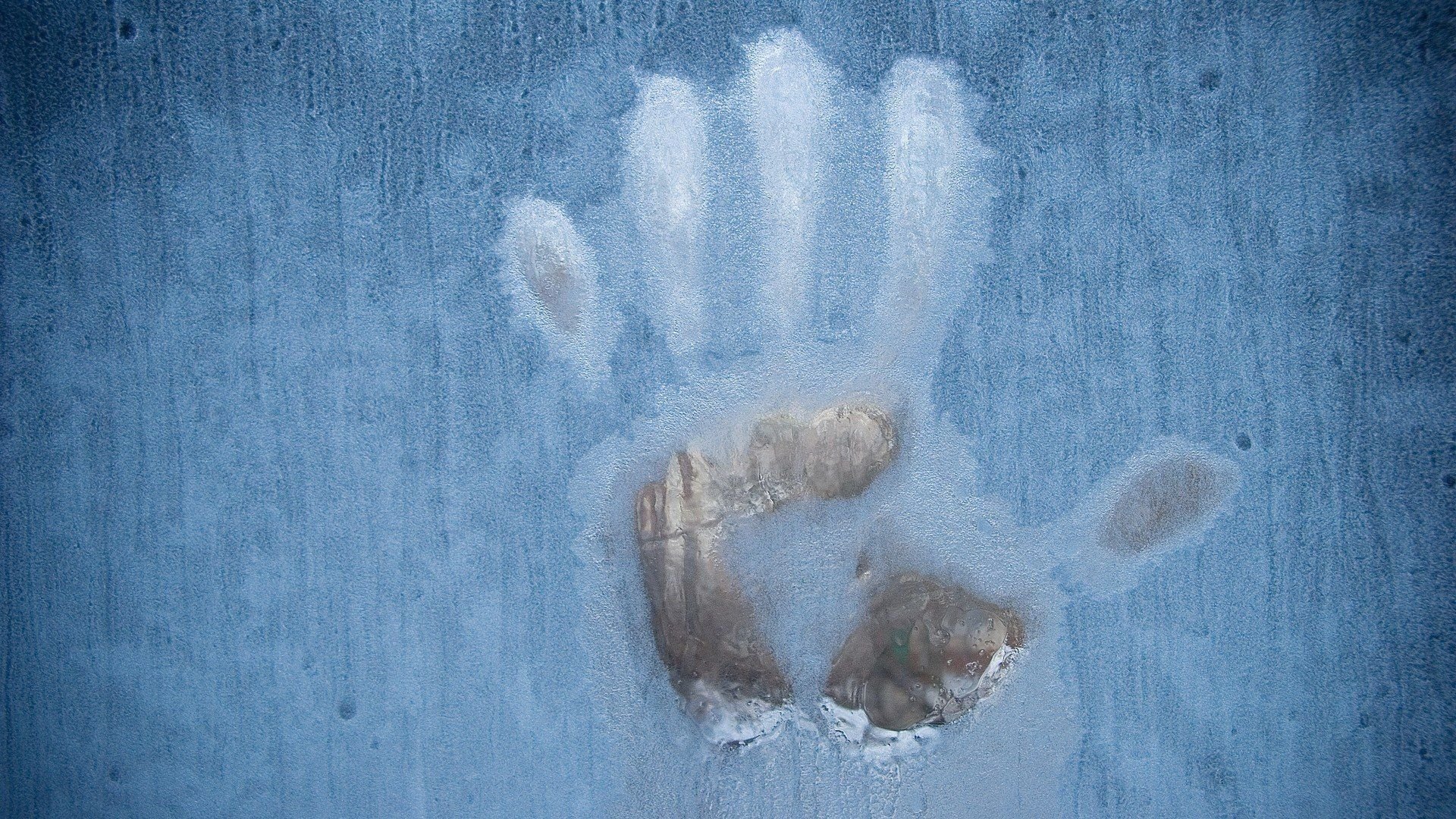 handprints, Window, Freeze frame, Ice, Water drops, Minimalism Wallpaper HD / Desktop and Mobile Background