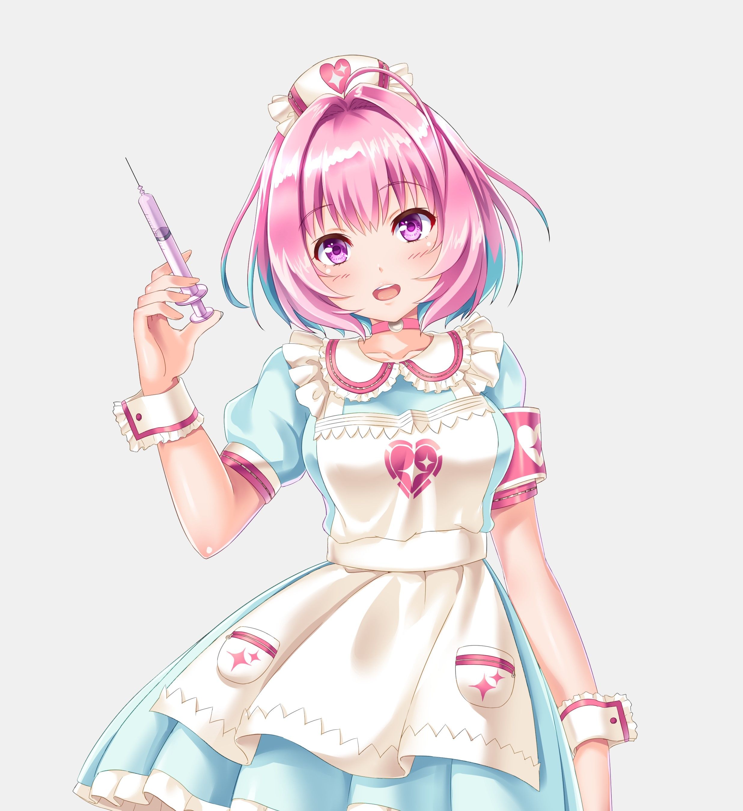 Download 2473x2698 Yumemi Riamu, The Idolmaster Cinderella Girls, Nurse Outfit, Pink Hair Wallpaper