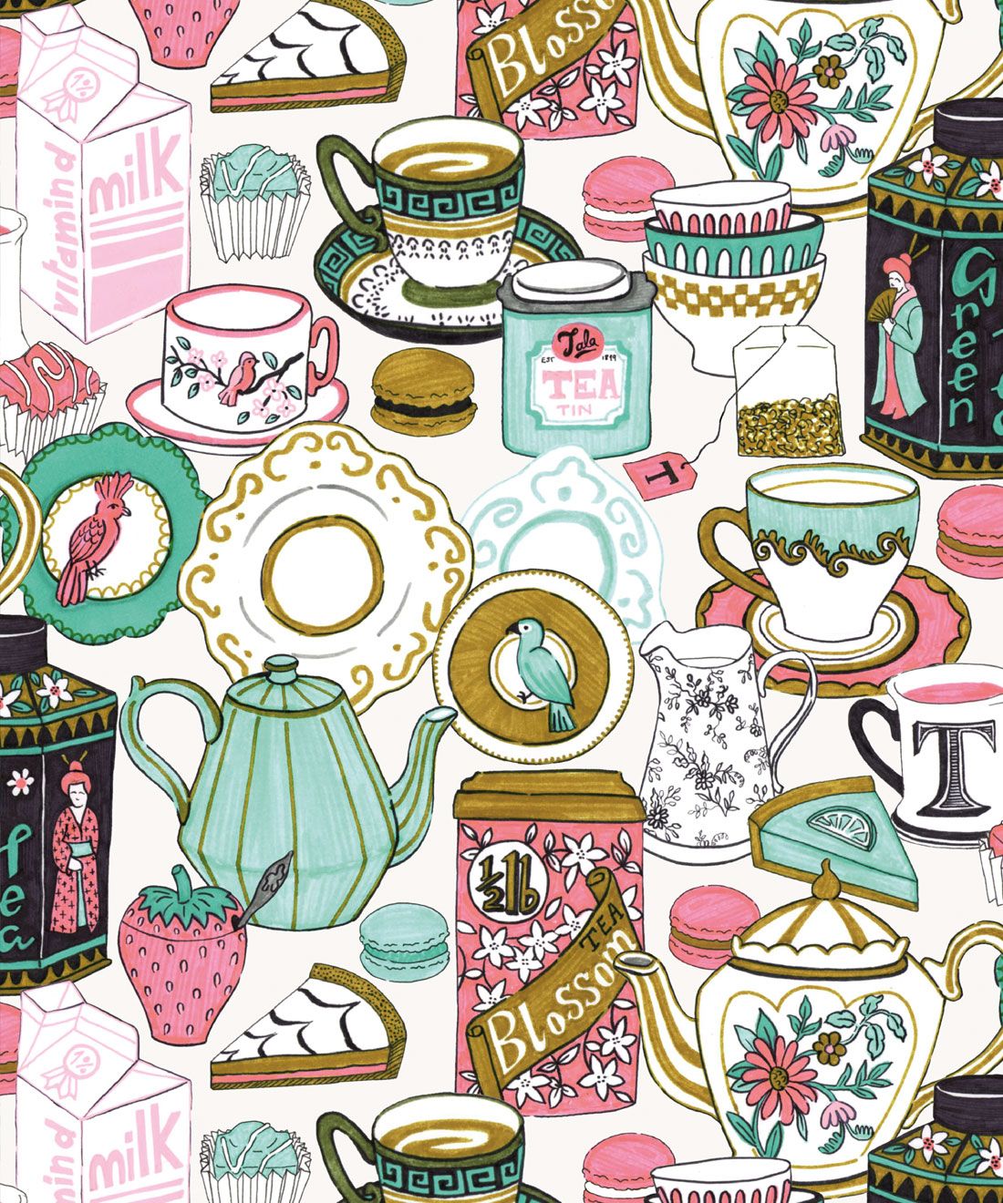 Tea Time Wallpaper • Fun, Kitchen Wallpaper USA