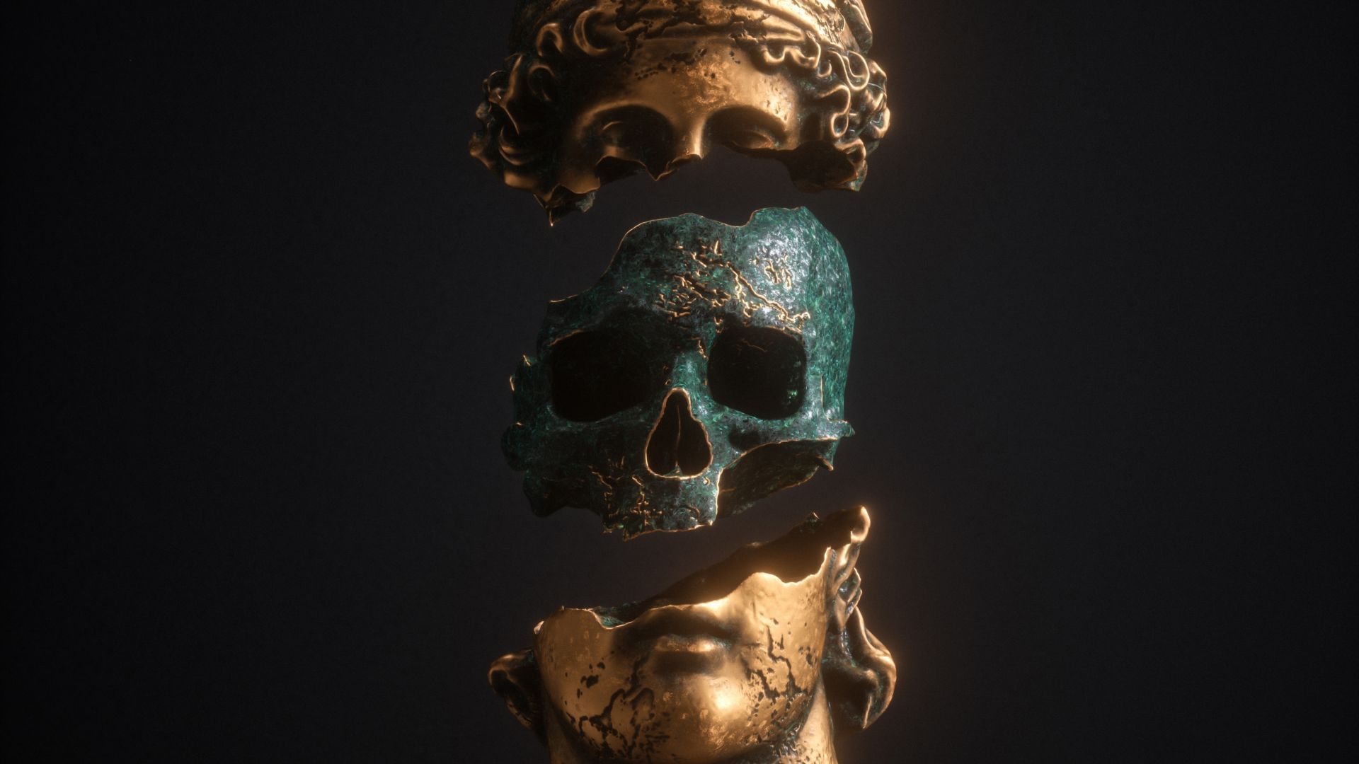 Desktop wallpaper skull inside statue, art, HD image, picture, background, 2cdbd6