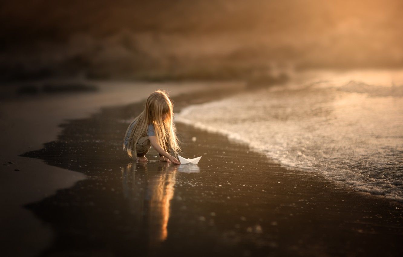 Wallpaper surf, girl, boat, Paper boat image for desktop, section настроения