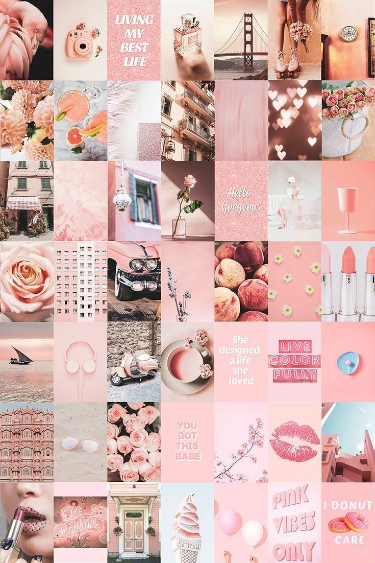 Pink Collage Kit 80 pcs Peach Aesthetic Photo Wall Collage. Etsy. Pink wallpaper girly, Aesthetic collage, Photo wall collage