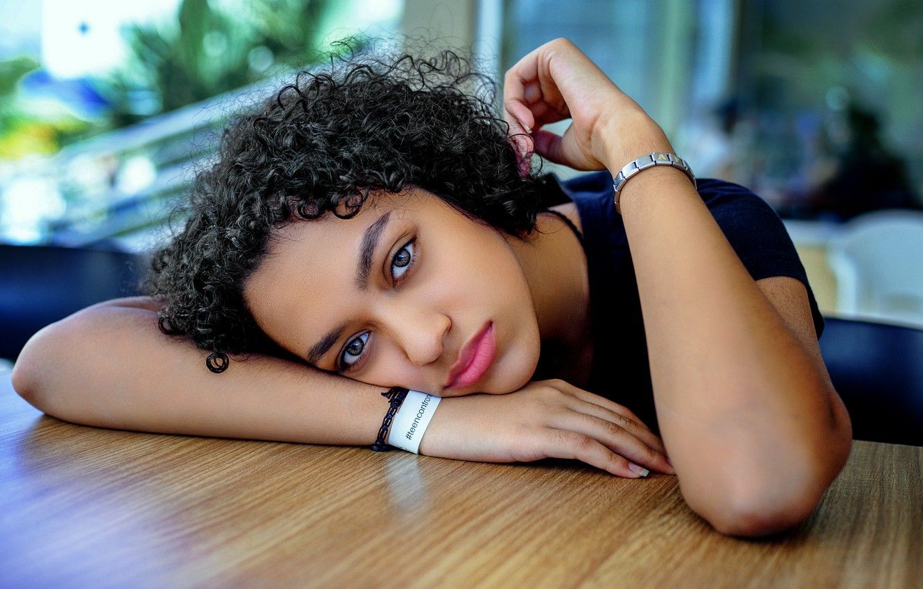 Wallpaper girl, sad, eyes, look, teen, curly hair, teenager, curly hair girl image for desktop, section девушки