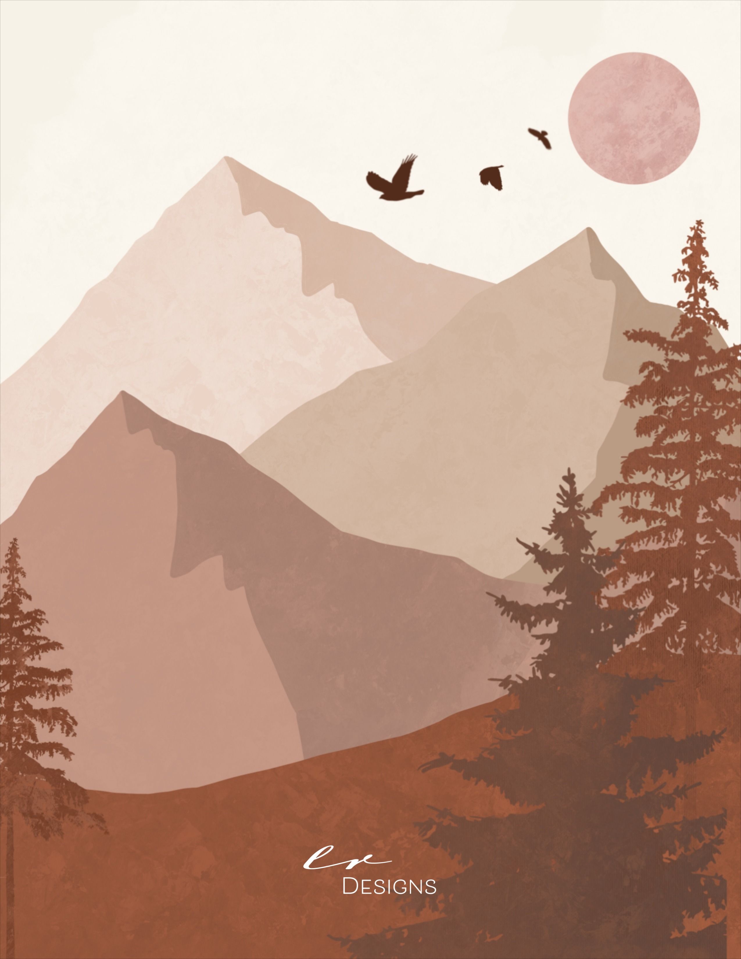 Boho Mountains Digital Illustration .com