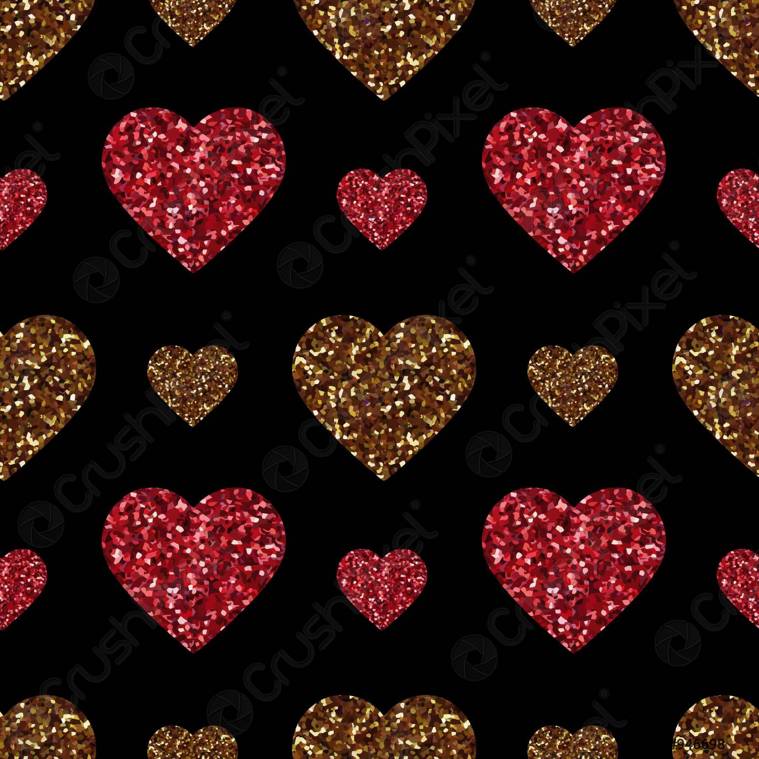 Gold Glitter Heart Seamless Pattern Symbol Of Love, Valentine Day, Stock Vector