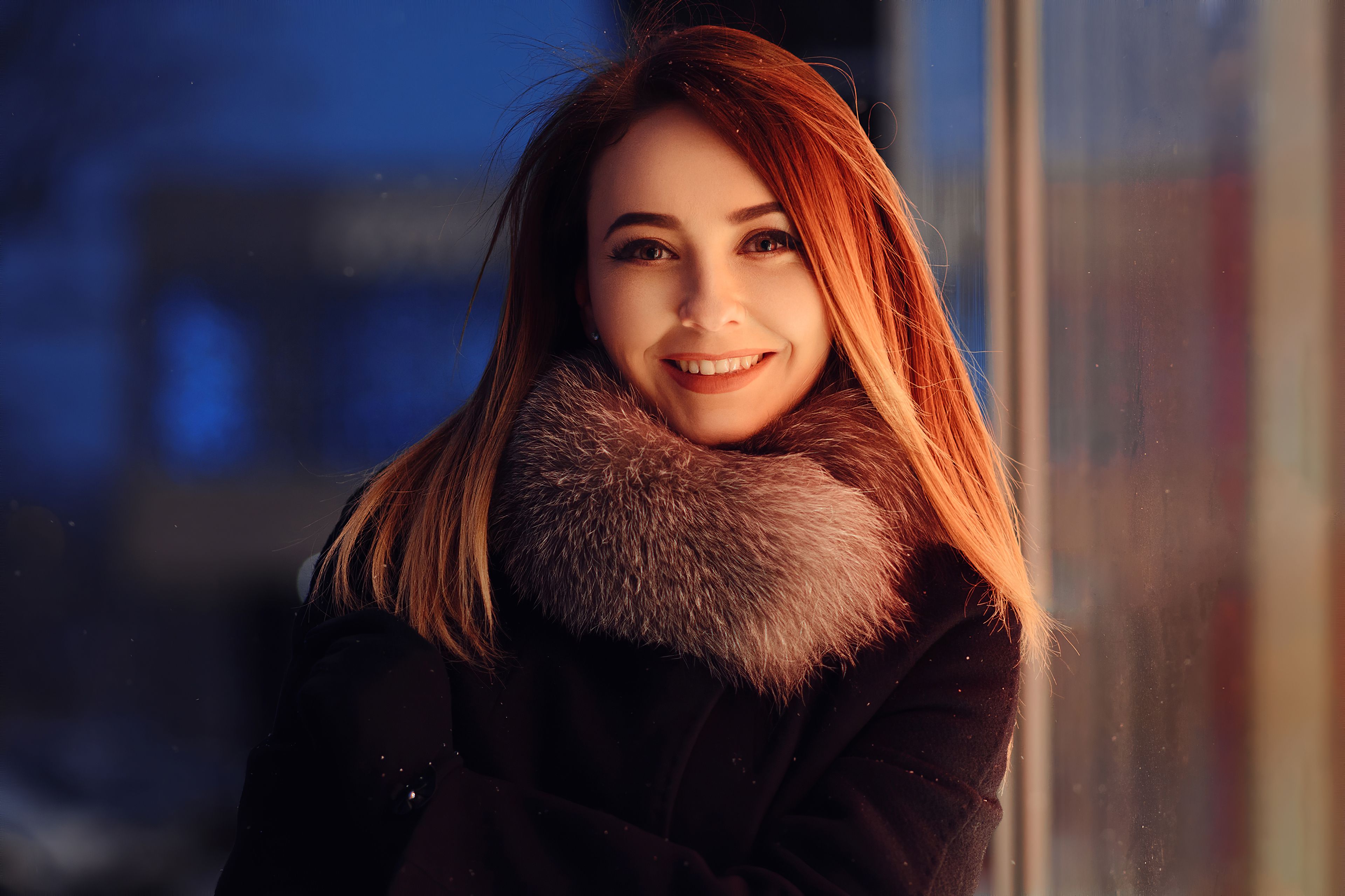 Red Long Hair Girl Winter Coat Smiling 4k, HD Girls, 4k Wallpaper, Image, Background, Photo and Picture
