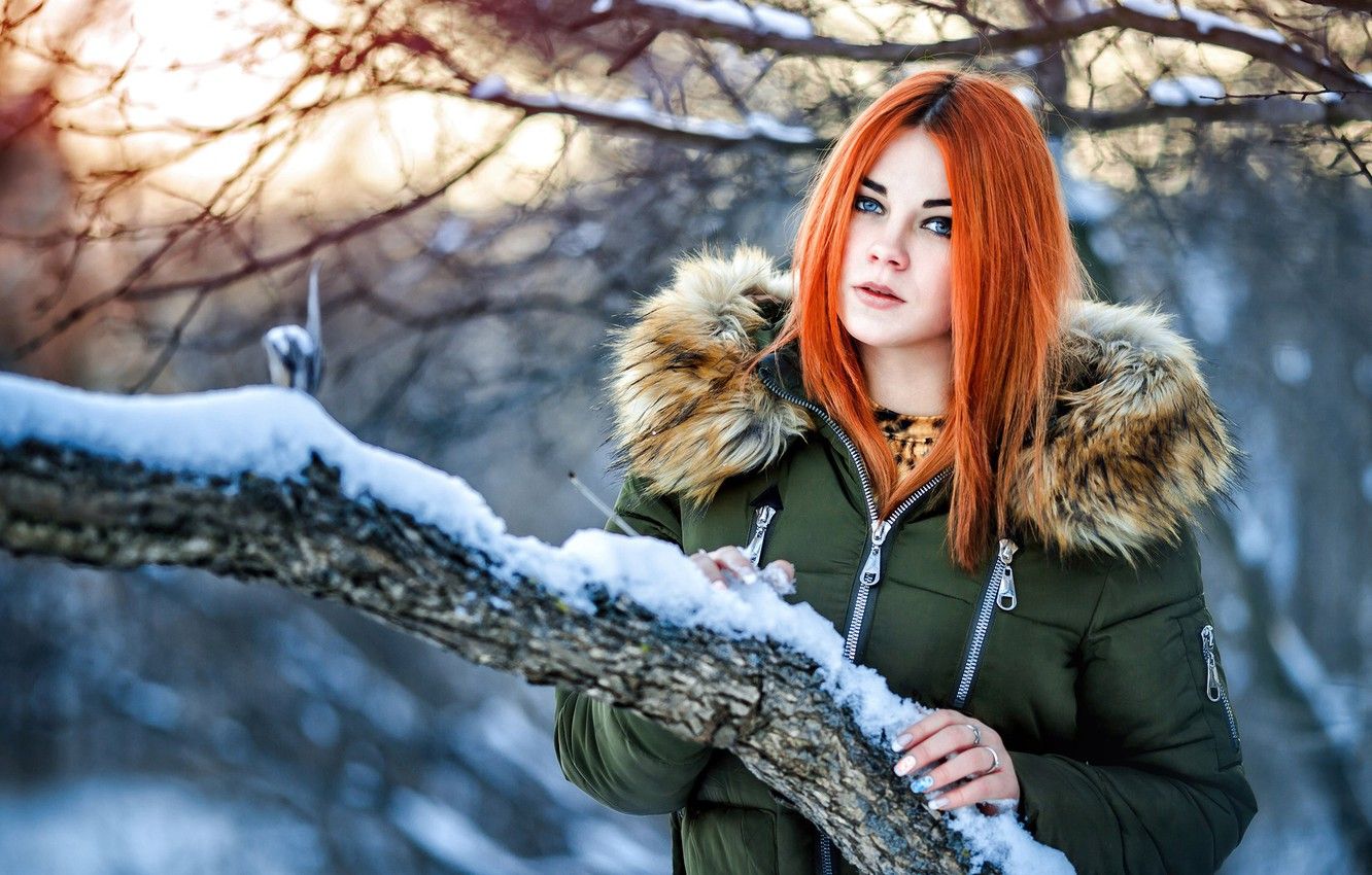 Wallpapers winter, snow, jacket, hood, redhead, Masha Fox image for desktop...