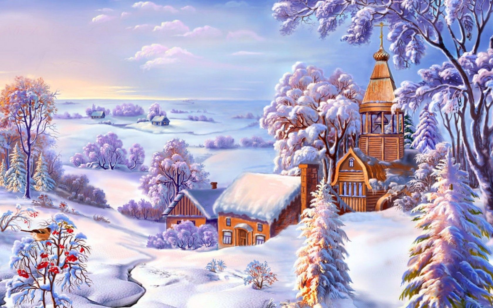 Winter Painting Home Wallpaper
