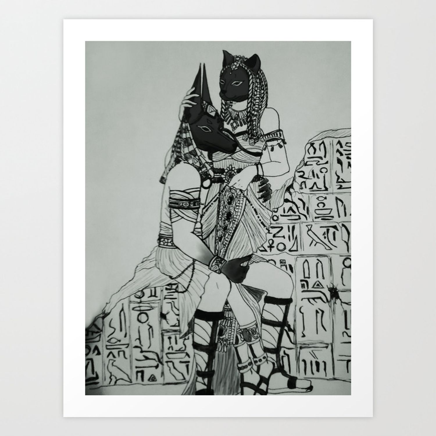 Anubis and Bastet Art Print