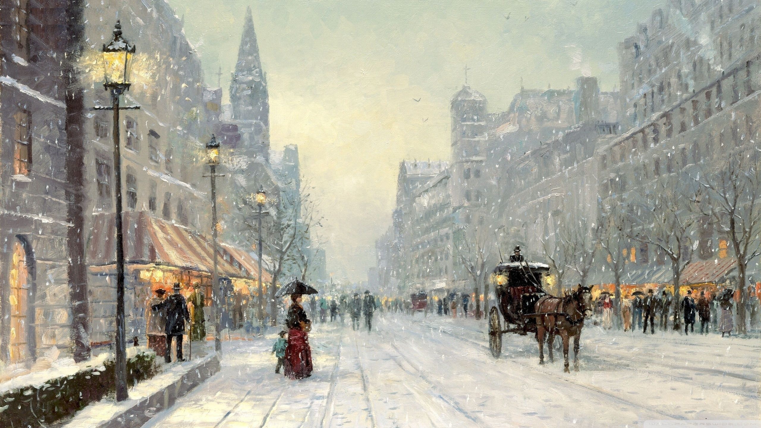 Winter Promenade Painting Ultra HD Desktop Background Wallpaper for 4K UHD TV, Multi Display, Dual Monitor, Tablet
