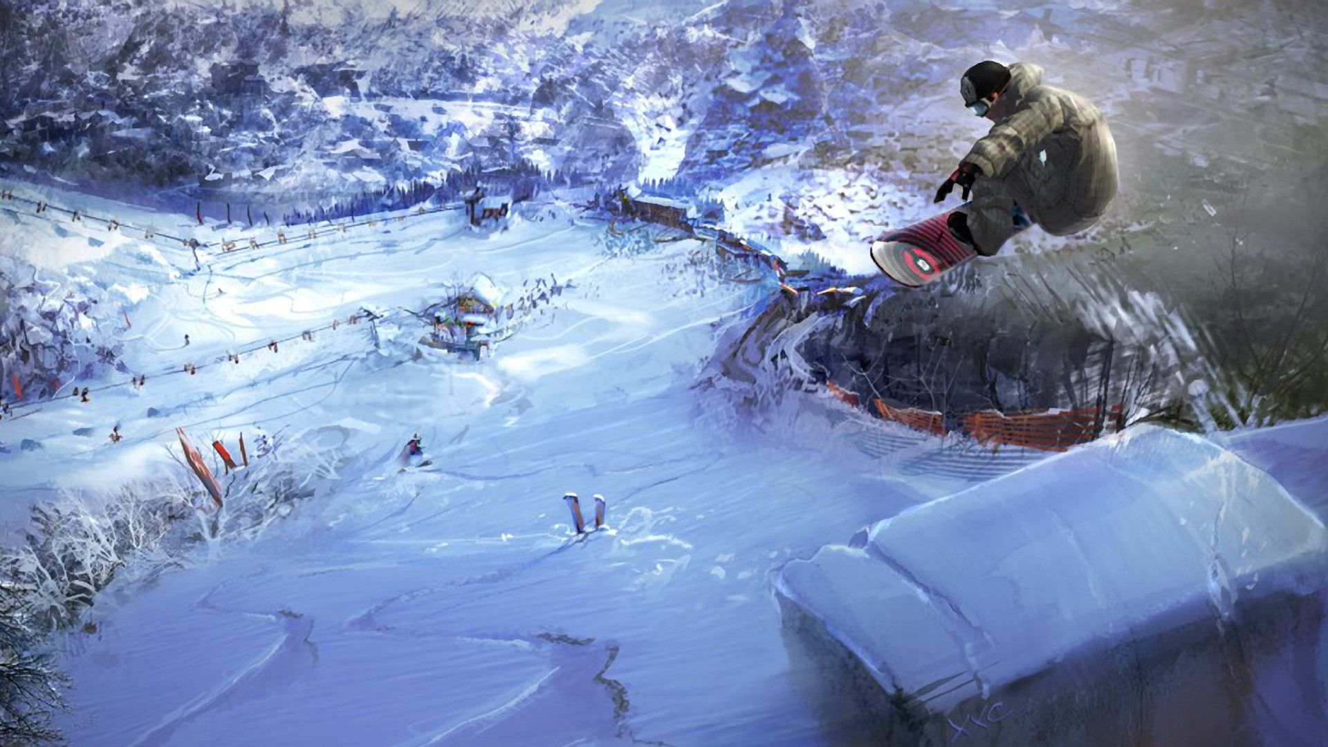 mountains, landscapes, winter, hills, jumping, jumper, snowboarding wallpaper