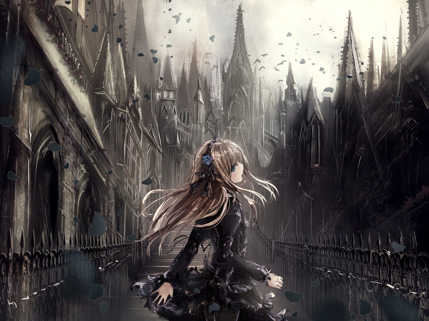 Gothic lady in anime style stock illustration. Illustration of