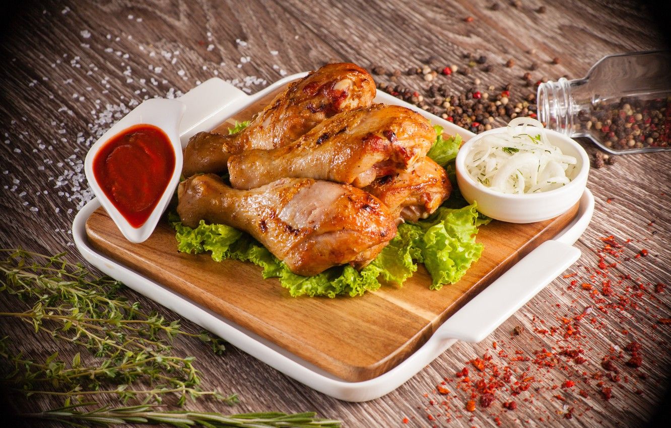 Wallpaper chicken, ketchup, spices, grill, chicken, sauces image for desktop, section еда