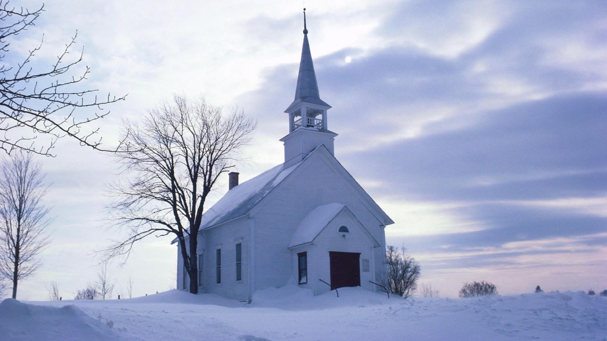 Winter Country churches wallpaperx1080