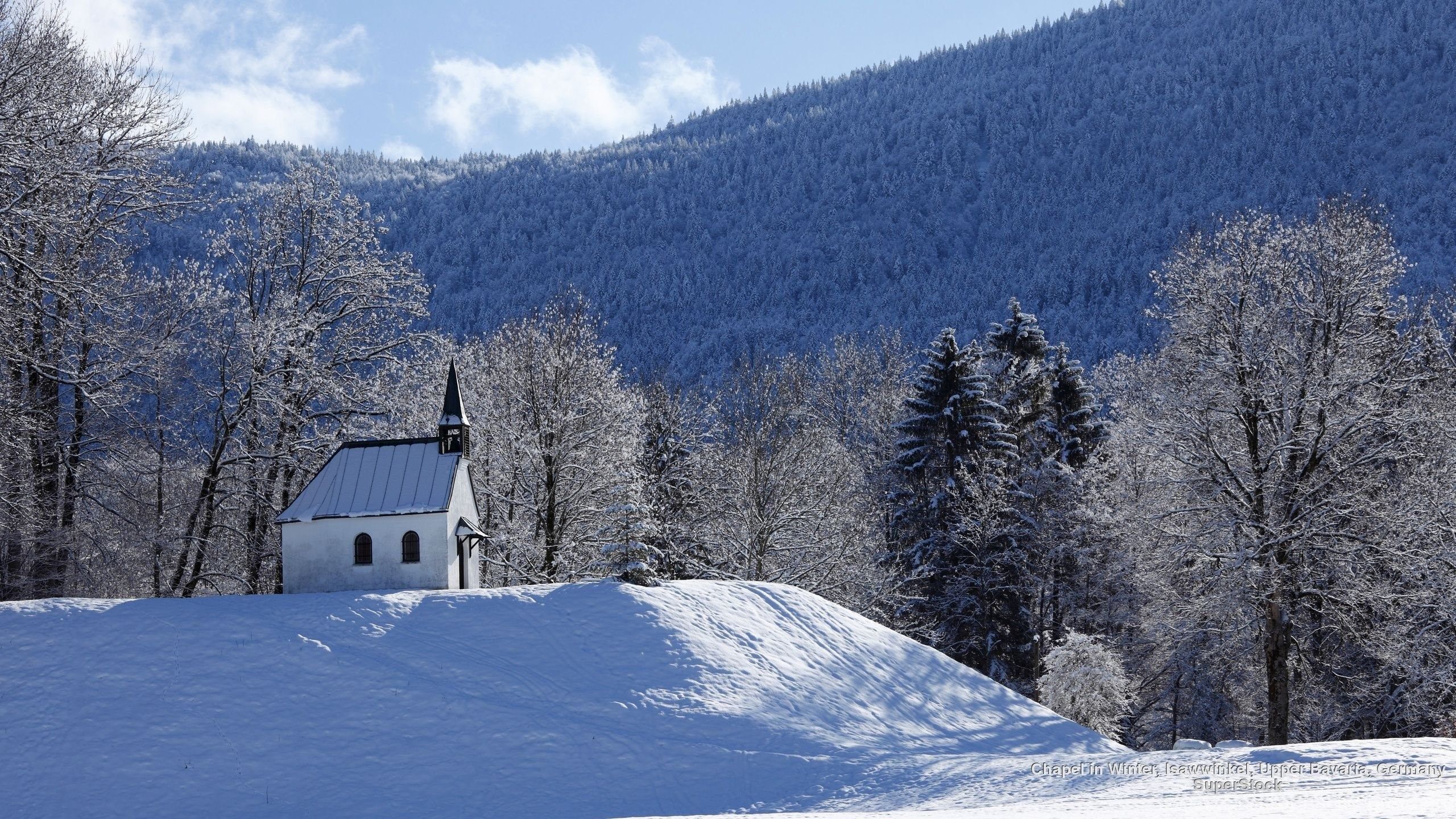 Religious: Church Mountains Winter Snow Churches Architecture Full. Desktop Background