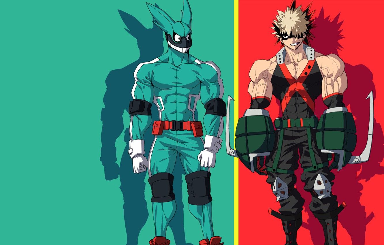 Photo Wallpaper Green, Red, Rabbit, Anime, Hero, Friends, Hero Academia Background