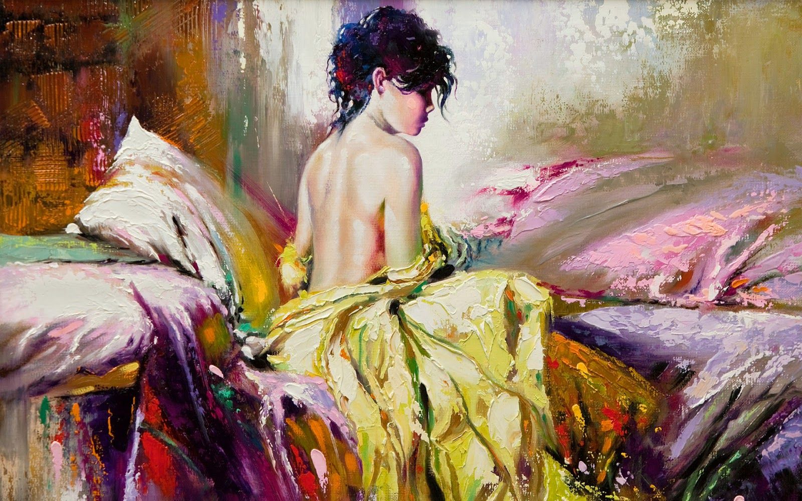 Topless Women Backside Oil Painting HD Colorful Picture HD Oil Paintings HD Wallpaper