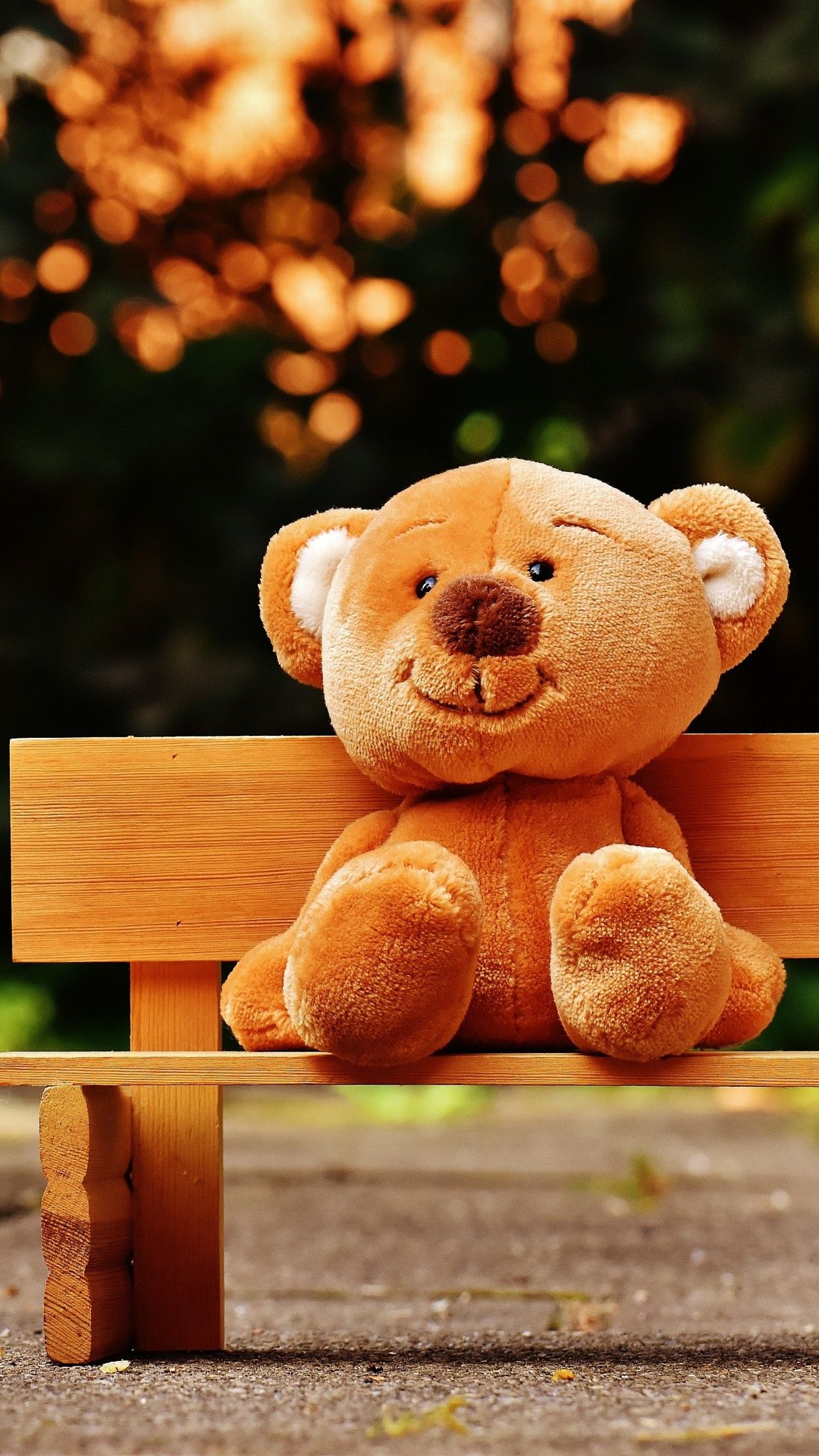 Teddy bear 4K Wallpaper, Park bench, Soft toy, Wooden bench, Evening, 5K, Cute
