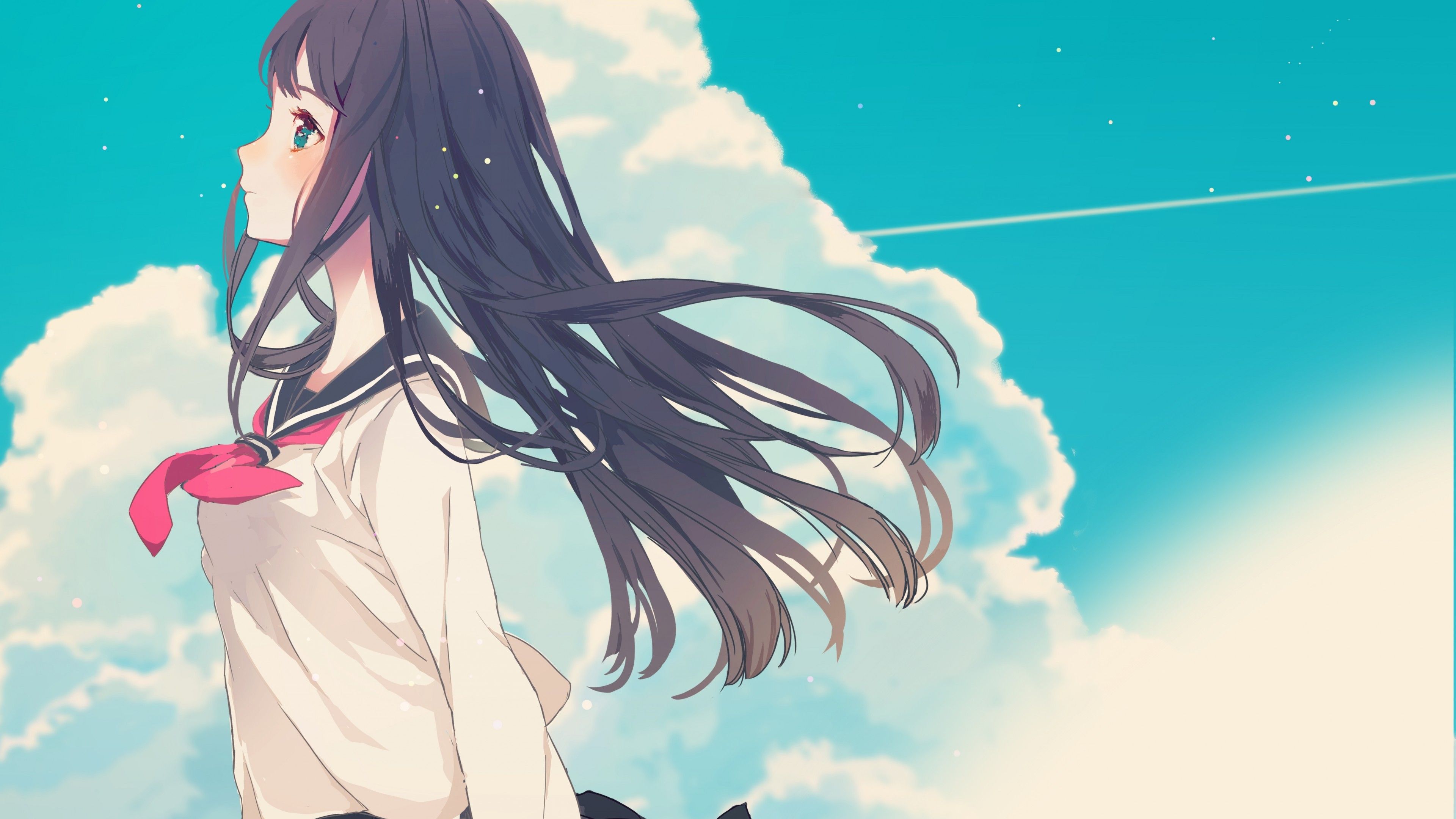 Download 3840x2160 Anime Girl, Profile View, School Uniform, Clouds, Sky Wallpaper for UHD TV