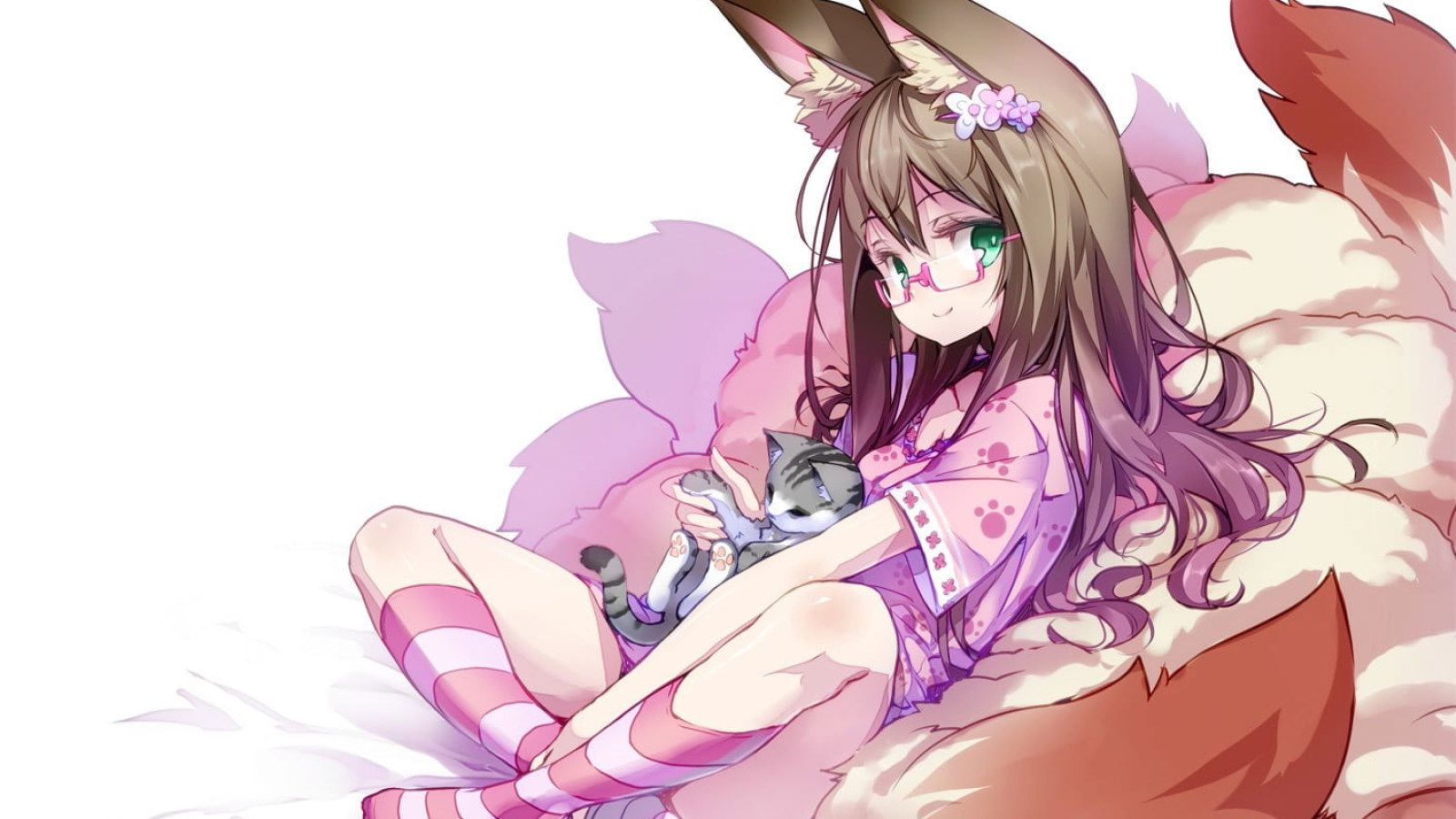 Female anime character holding cat wallpaper, anime girls, fox girl, animal ears • Wallpaper For You HD Wallpaper For Desktop & Mobile