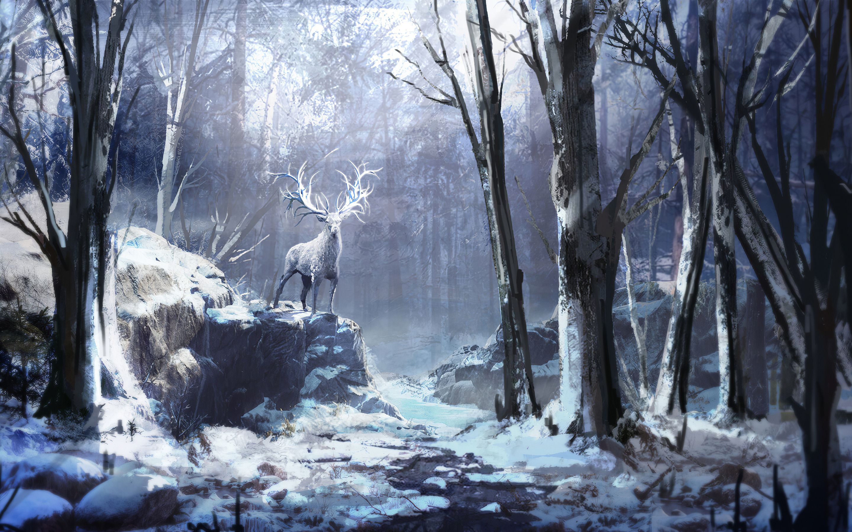 Winter Forest Reindeer 4k Macbook Pro Retina HD 4k Wallpaper, Image, Background, Photo and Picture