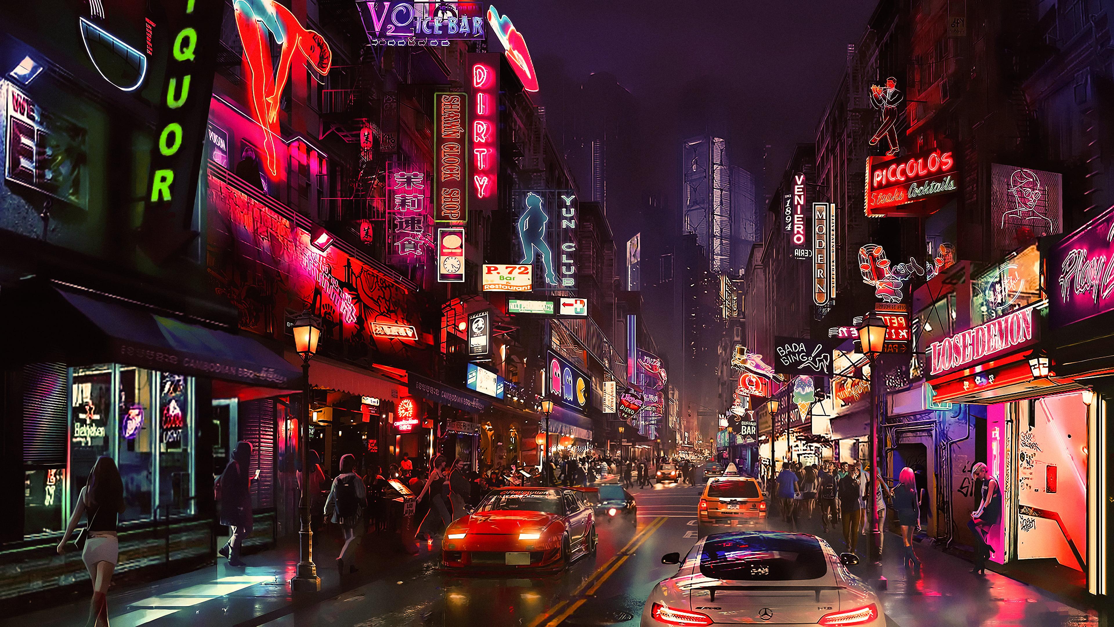 Neon street at night [3840x2160]: wallpaper