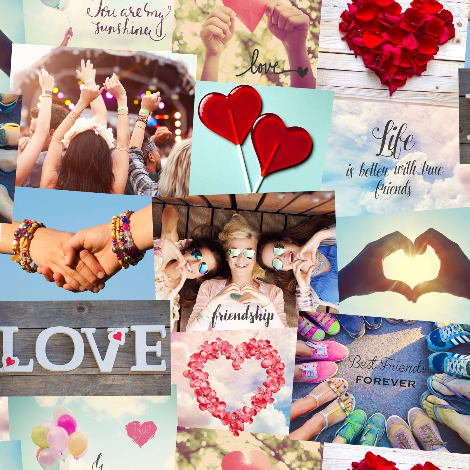Novelty Friends Wallpaper Festival Collage Girls Love Hearts Luxury Heavyweight 5011419419166