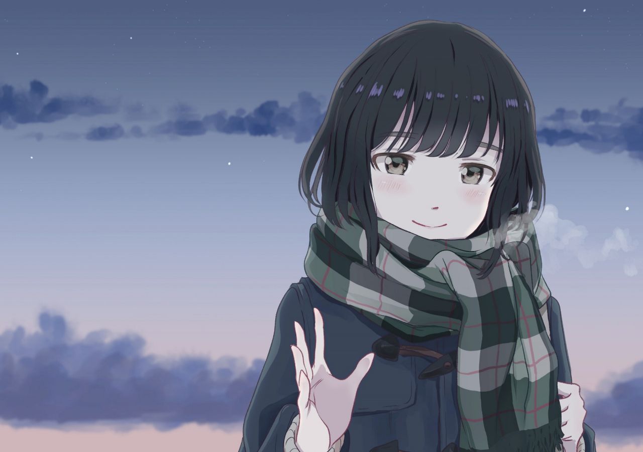 Desktop Wallpaper Cute, Original, Anime Girl, Winter, Scarf, HD Image, Picture, Background, 526753