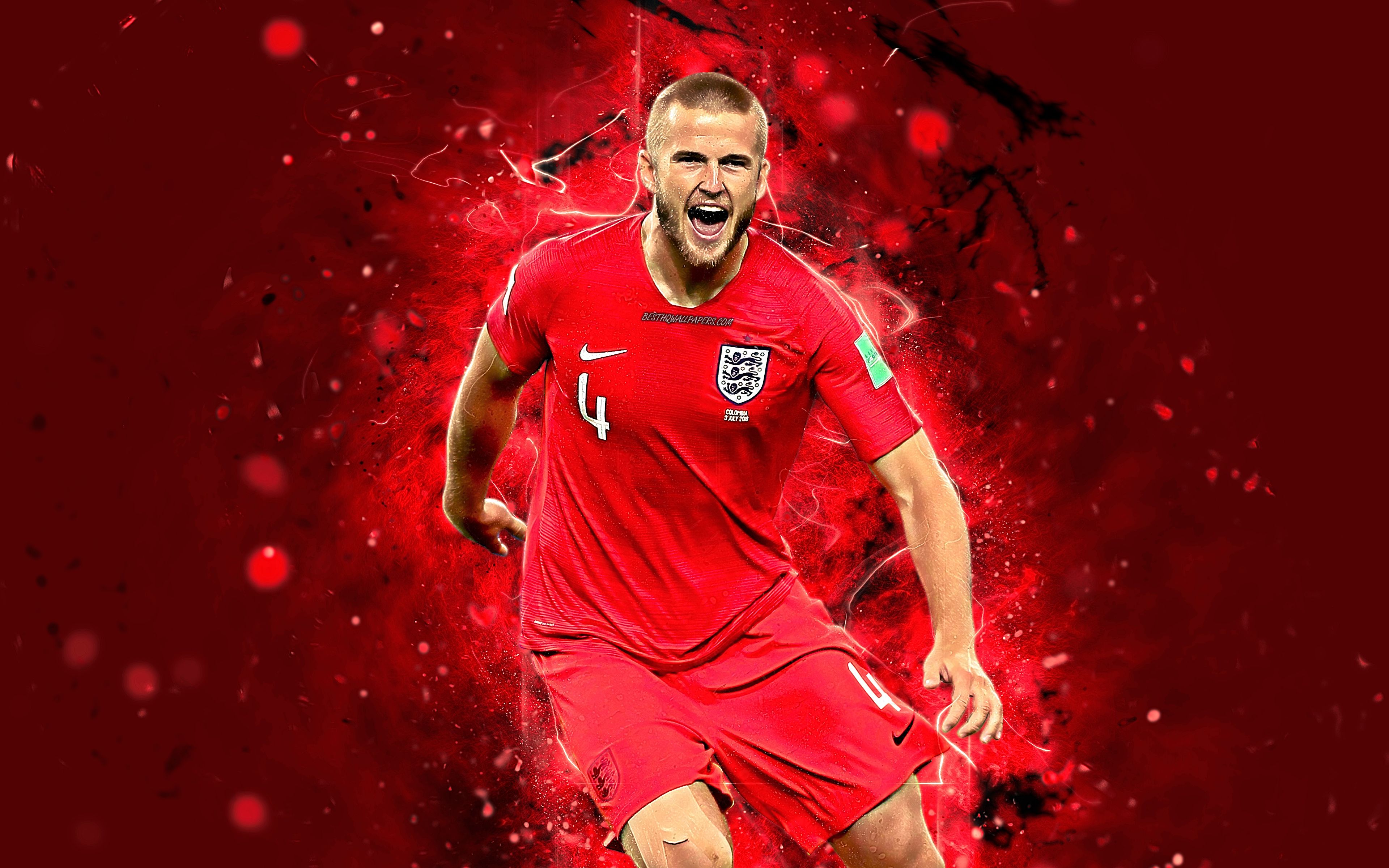 Download wallpaper Eric Dier, 4k, abstract art, England National Team, fan art, Dier, soccer, footballers, neon lights, English football team for desktop with resolution 3840x2400. High Quality HD picture wallpaper