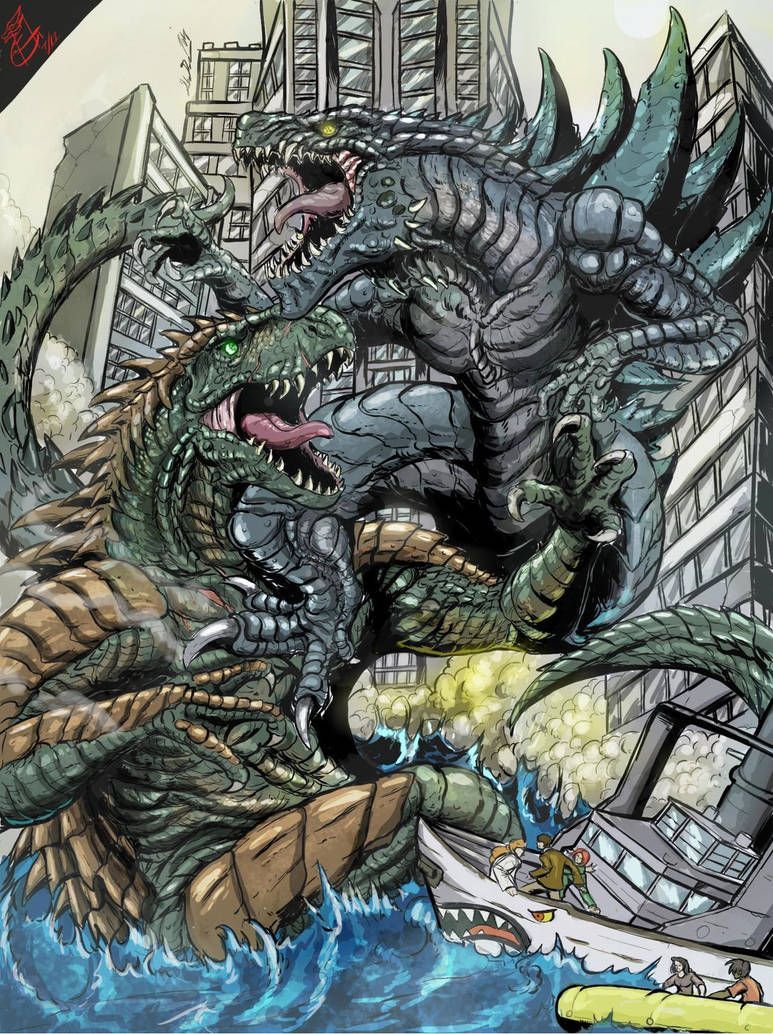 Zilla Jr V A Rex: Battle In NYC By Gabe TKE. Godzilla, Godzilla Wallpaper, All Godzilla Monsters