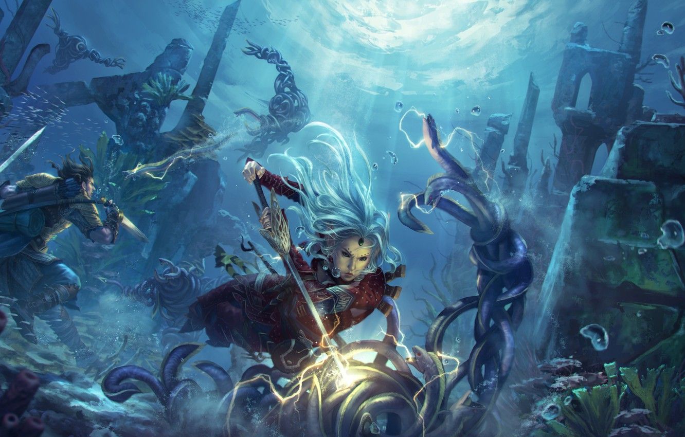 Wallpaper magic, battle, fantasy, art, underwater city image for desktop, section фантастика