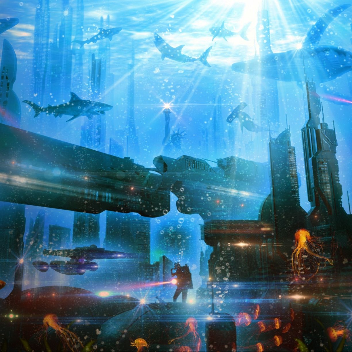 Desktop wallpaper underwater, city, atlantis, HD image, picture, background, 2af0dd