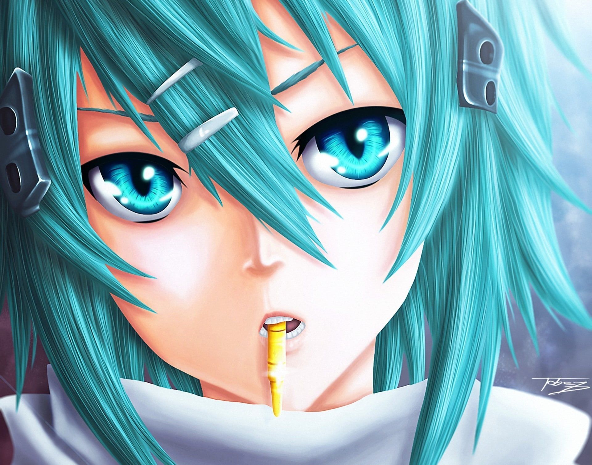 anime anime girls Sword Art Online Asada Shino #face short hair blue hair P #wallpaper #hdwallpaper #desktop. Sword art, Sword art online, Art