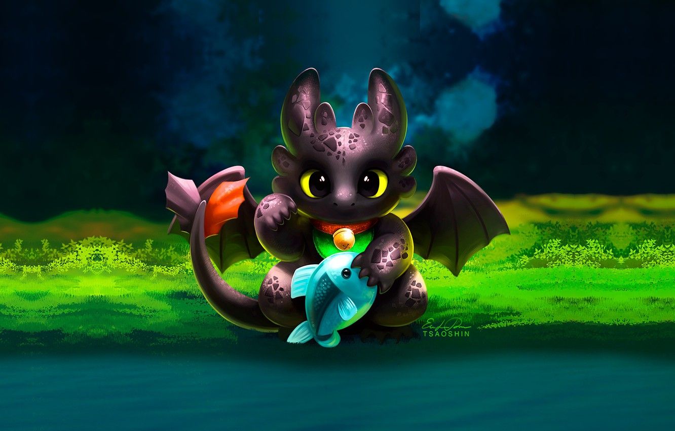 Photo Wallpaper Dragon, Fish, Art, River, How To Train Stitch And Toothless