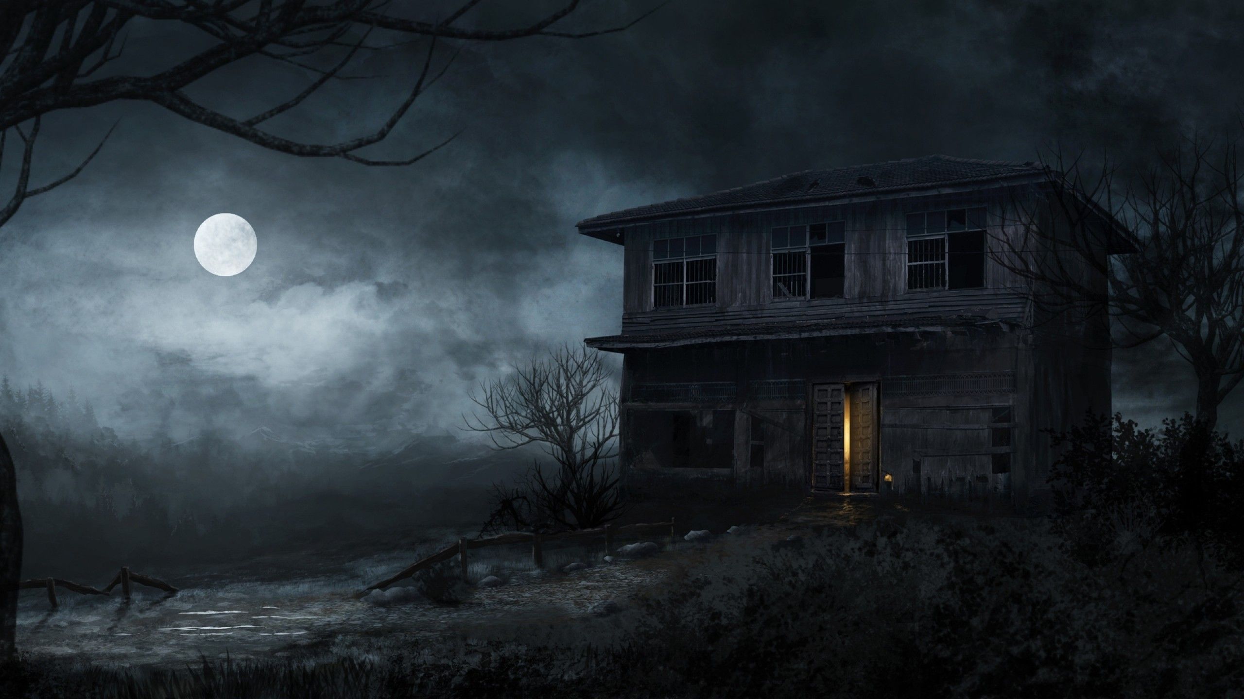 Abandoned House, Haunted, Moonlight, Night, Trees, House At Night