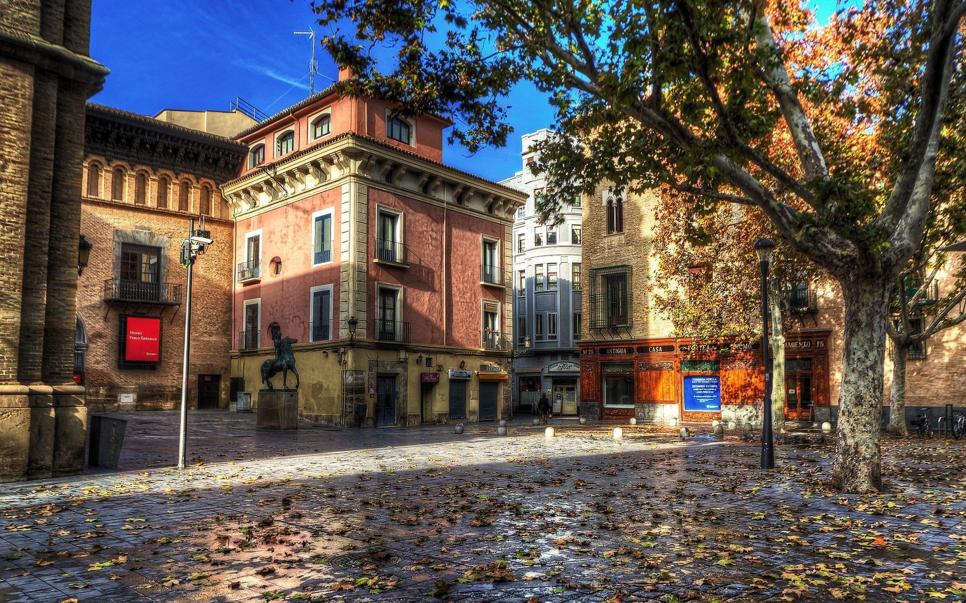 Download wallpaper cobblestones, trees, zaragoza, street, spain for desktop with resolution 1920x1200. High Quality HD picture wallpaper