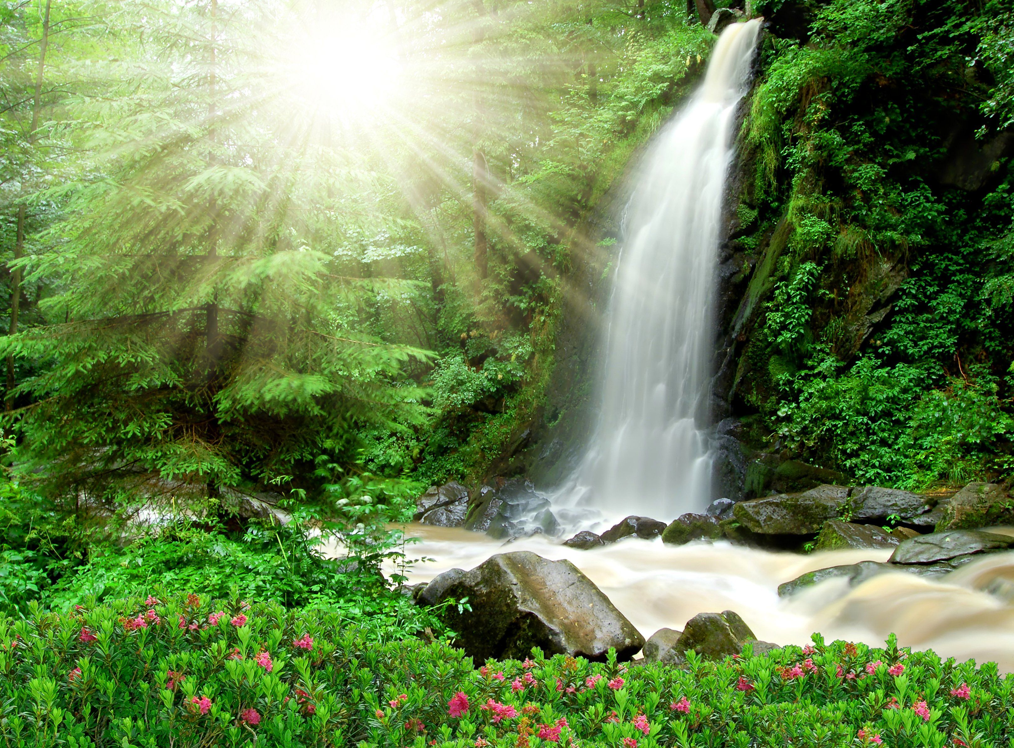 waterfall, Rays, Of, Light, Nature Wallpaper HD / Desktop and Mobile Background