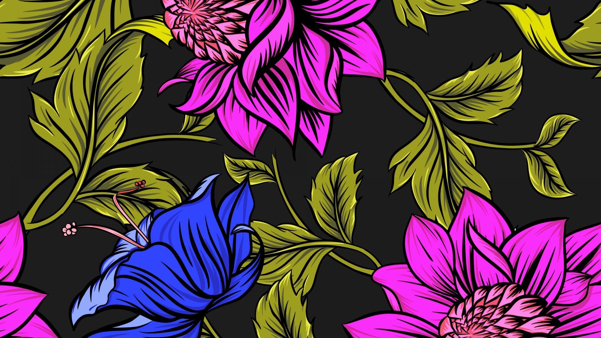 Desktop wallpaper digital art, flowers, petals, leaves, HD image, picture, background, 8f2c0c
