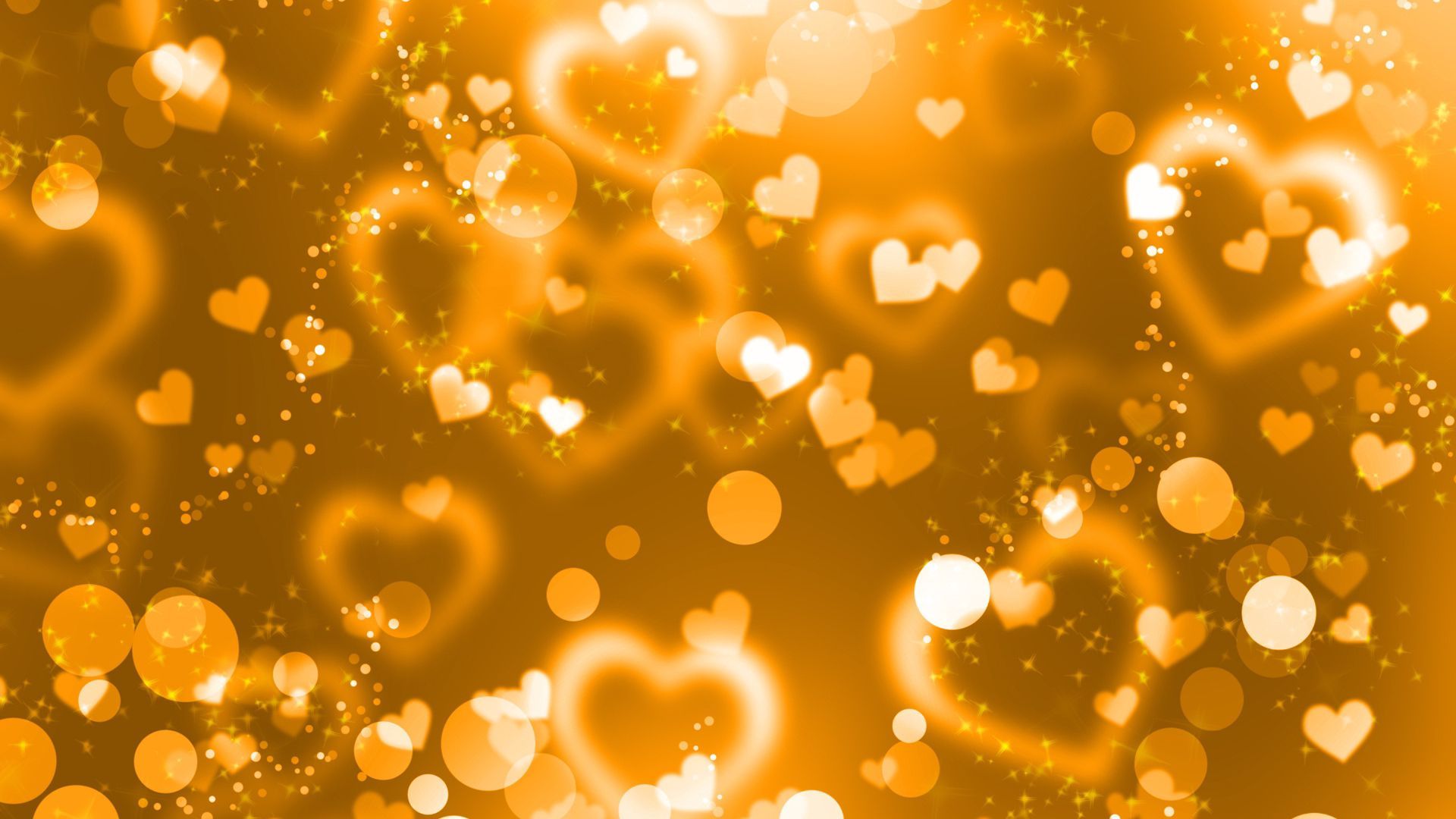 Download wallpaper 1920x1080 glare, hearts, lights, glitter, gold full hd, hdtv, fhd, 1080p HD background