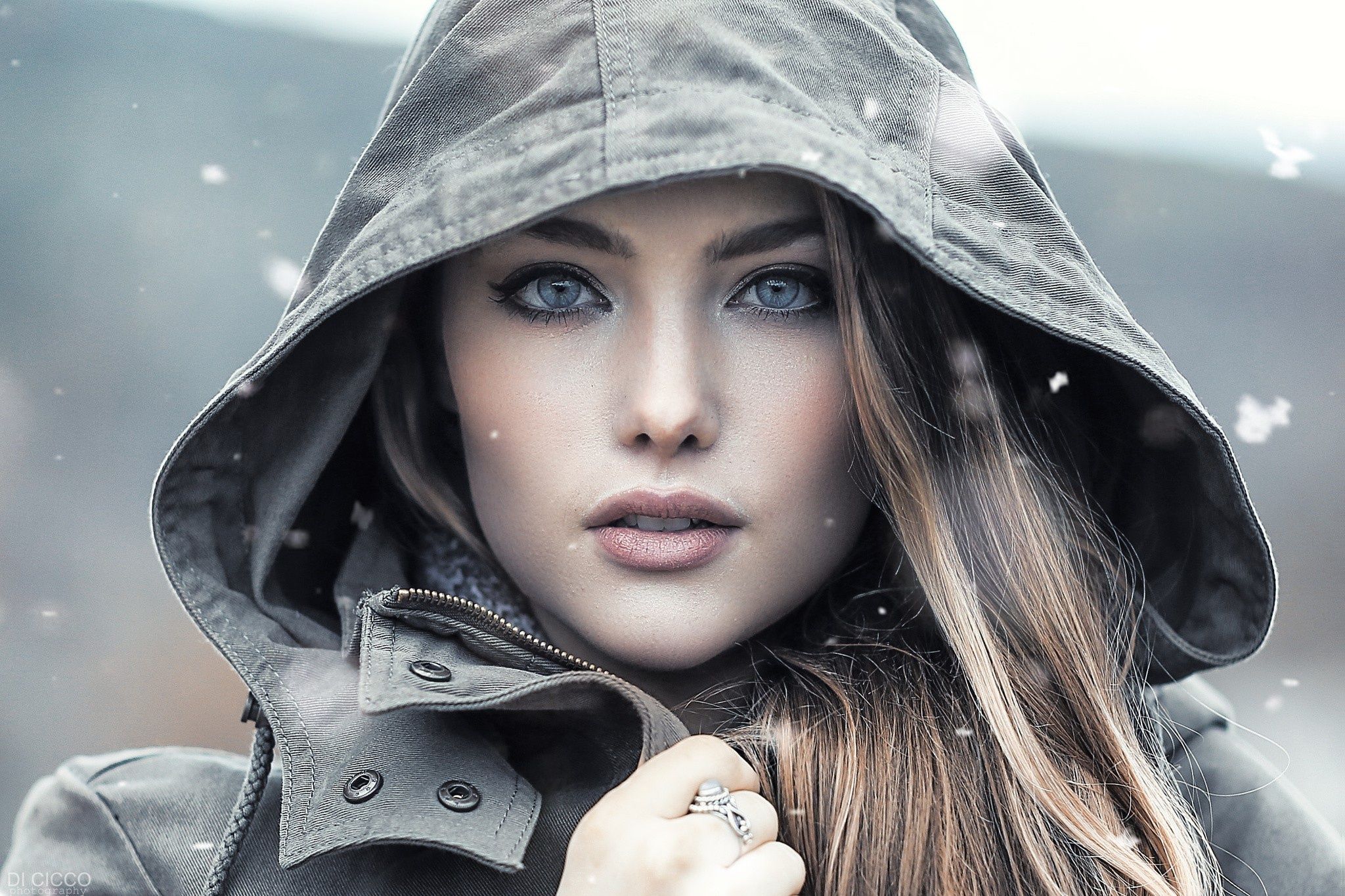 Blue Eyes, Face, Girl, Hood, Model, Woman Wallpaper Face With Hood HD Wallpaper