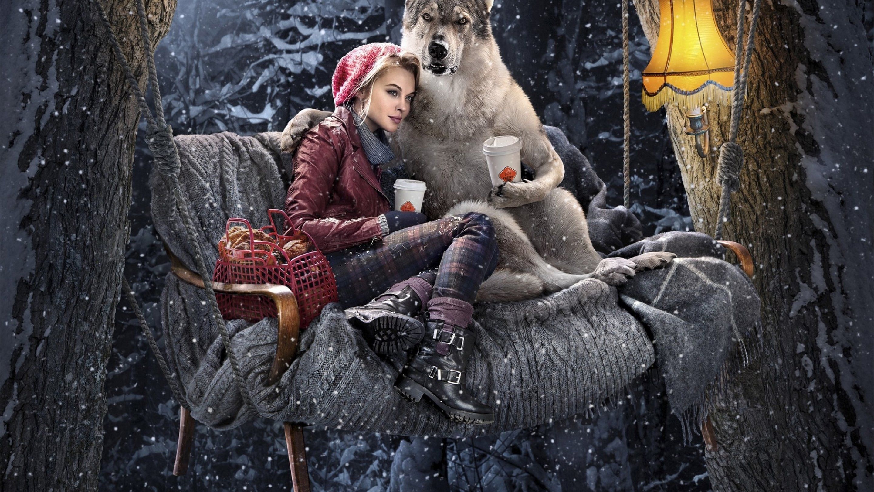 Fantasy art artwork girl girls women woman female red riding hood wolf wolves wallpaperx1620