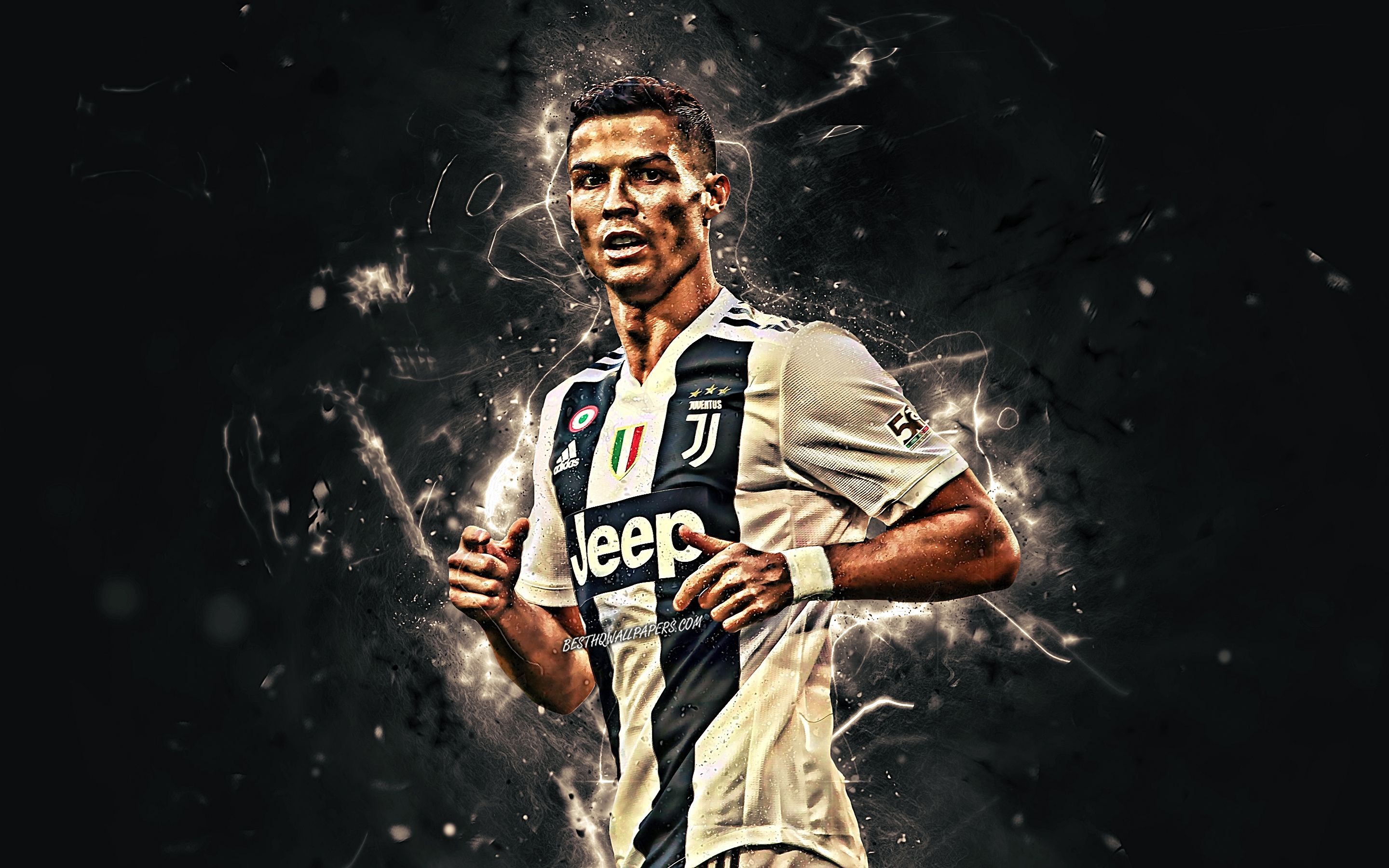 Download Wallpaper Ronaldo, Close Up, Juventus FC, CR7 Juve, Bianconeri, Portuguese Footballers, Abstract Art, Soccer, Serie A, Striker, Cristiano Ronaldo, Neon Lights, CR7 For Desktop With Resolution 2880x1800. High Quality HD Picture Wallpaper
