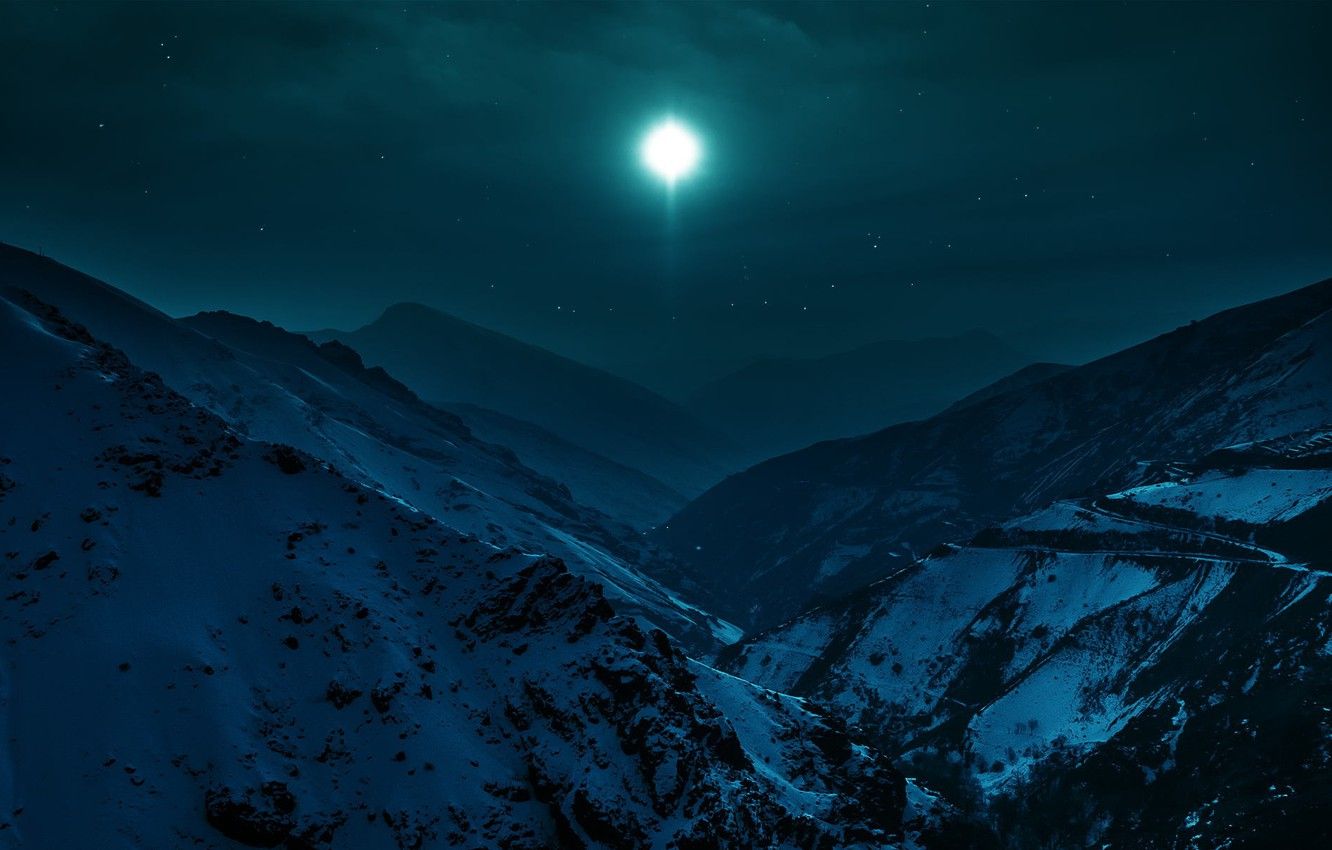 Wallpaper winter, snow, mountains, night, valley image for desktop, section пейзажи