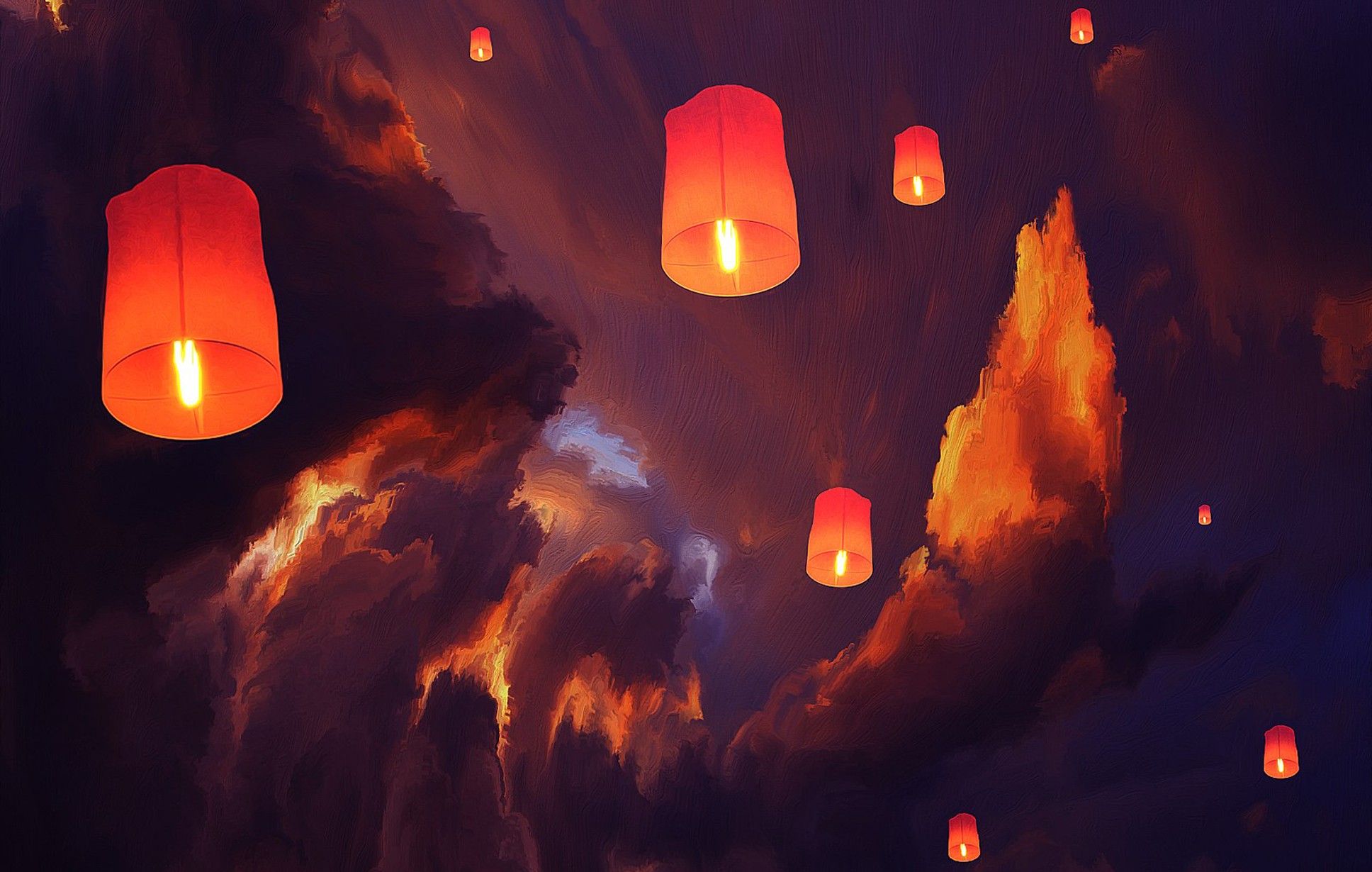 lantern, Sky lanterns, Clouds, Artwork, Floating Wallpaper HD / Desktop and Mobile Background
