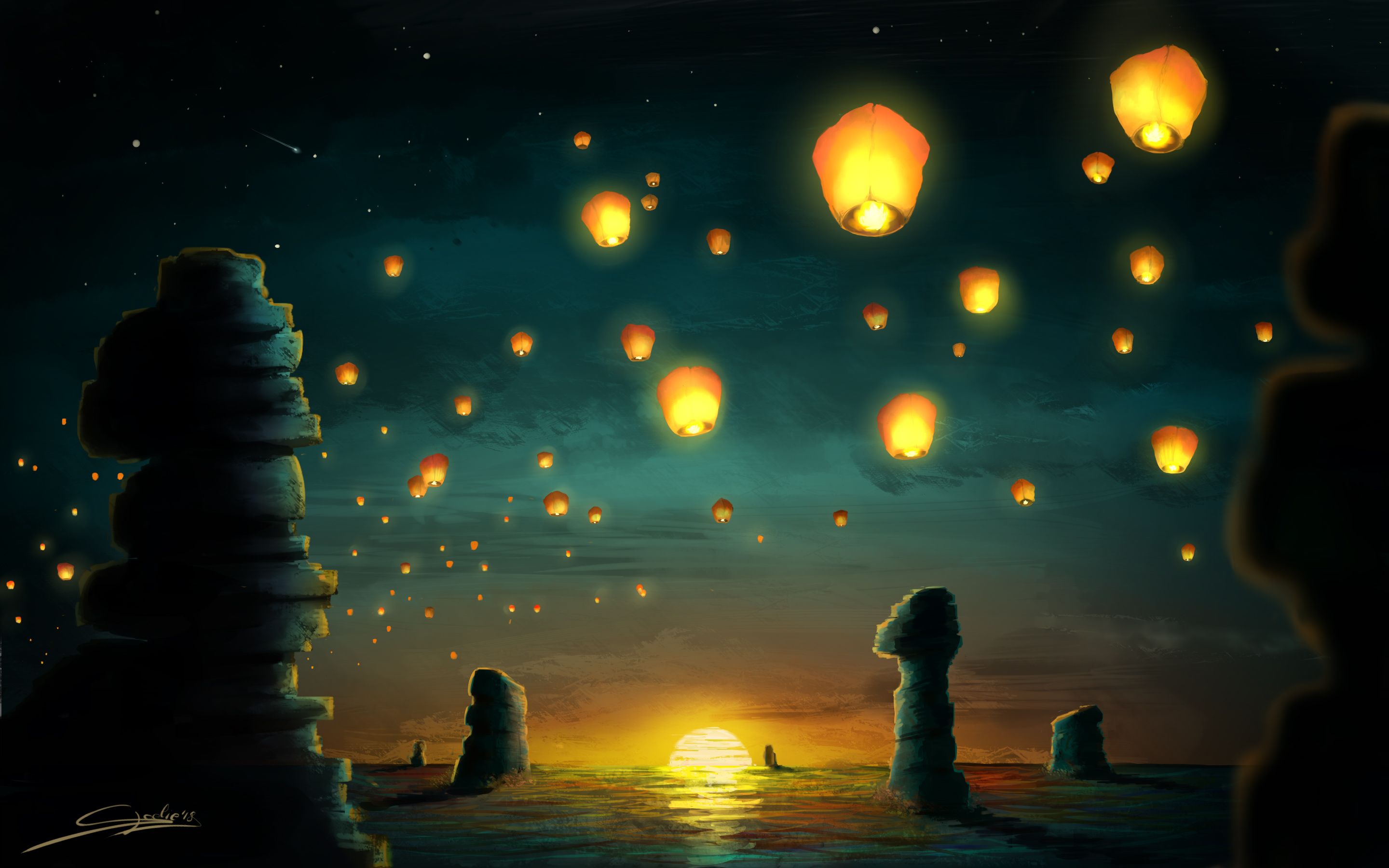 Sunset Lanterns, HD Artist, 4k Wallpaper, Image, Background, Photo and Picture