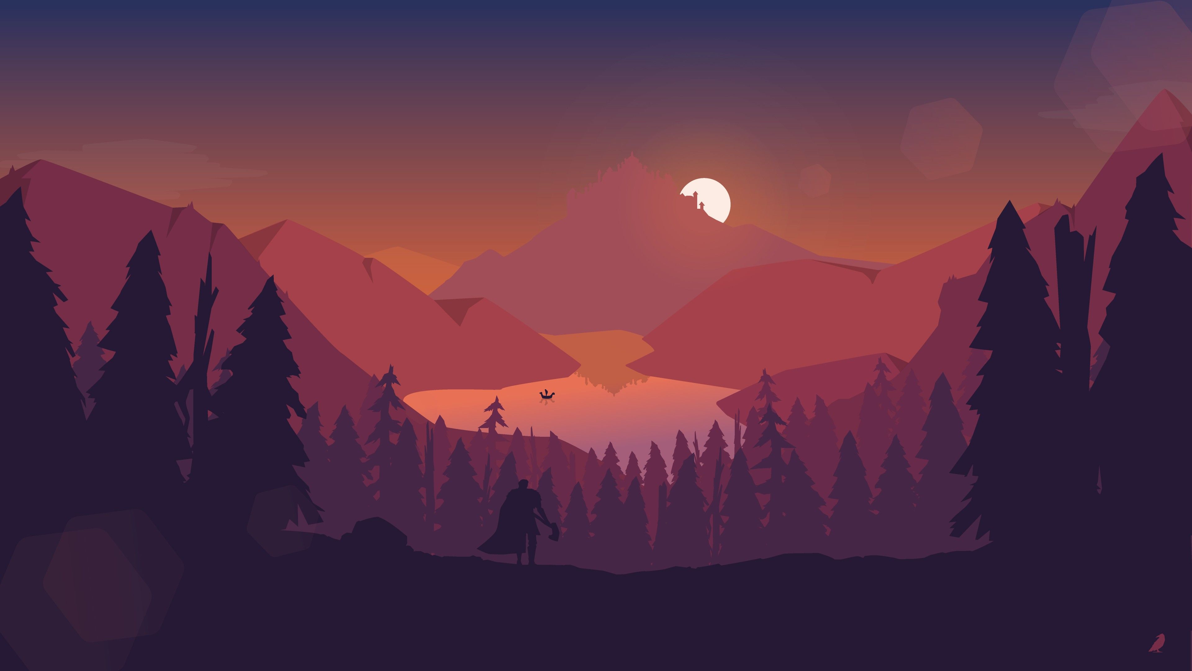 Lake Forest Mountains Illustration 4k .com