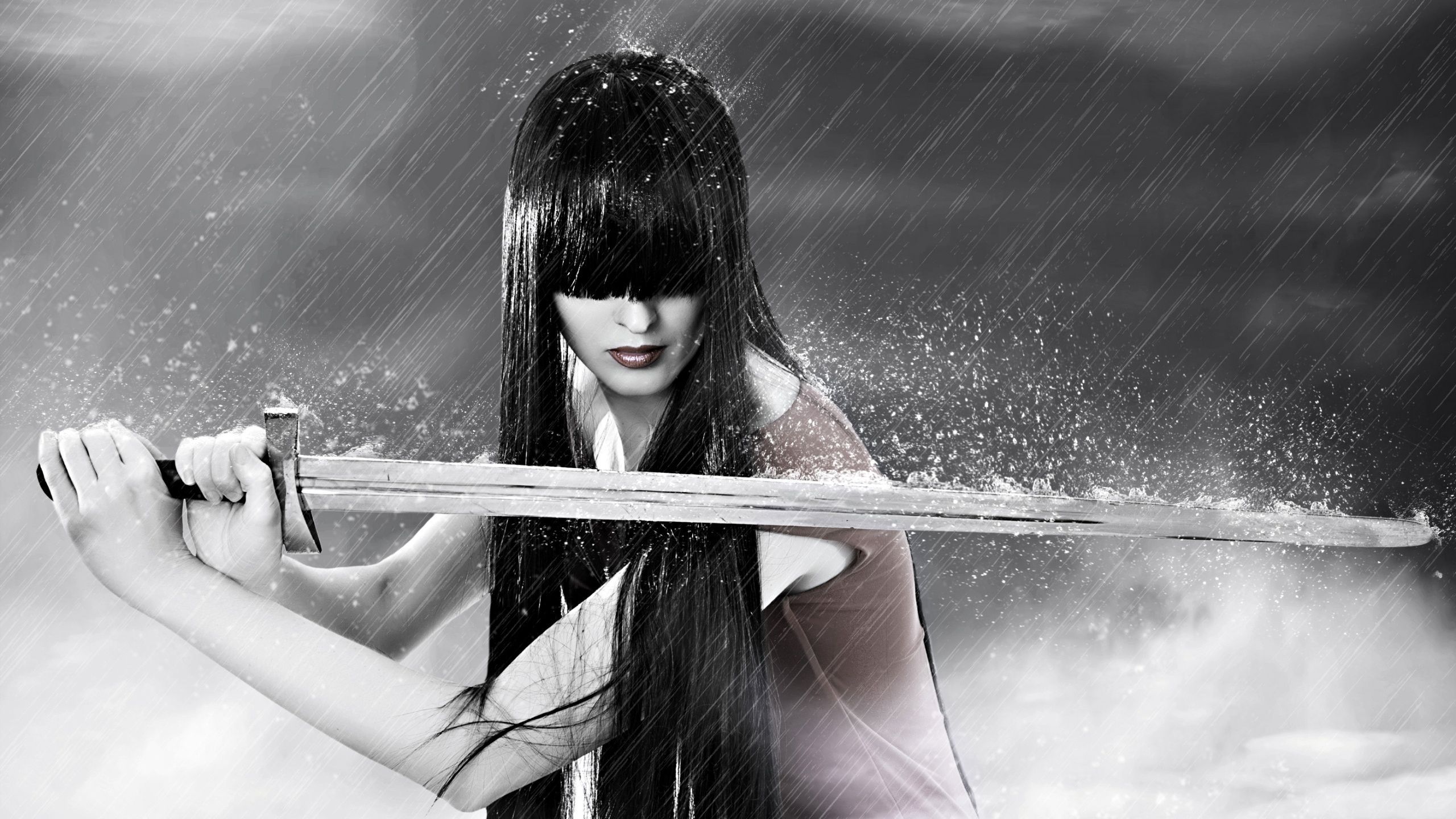Sword warrior girl in rain Wallpaper. Girl in rain, Warrior woman, Warrior girl