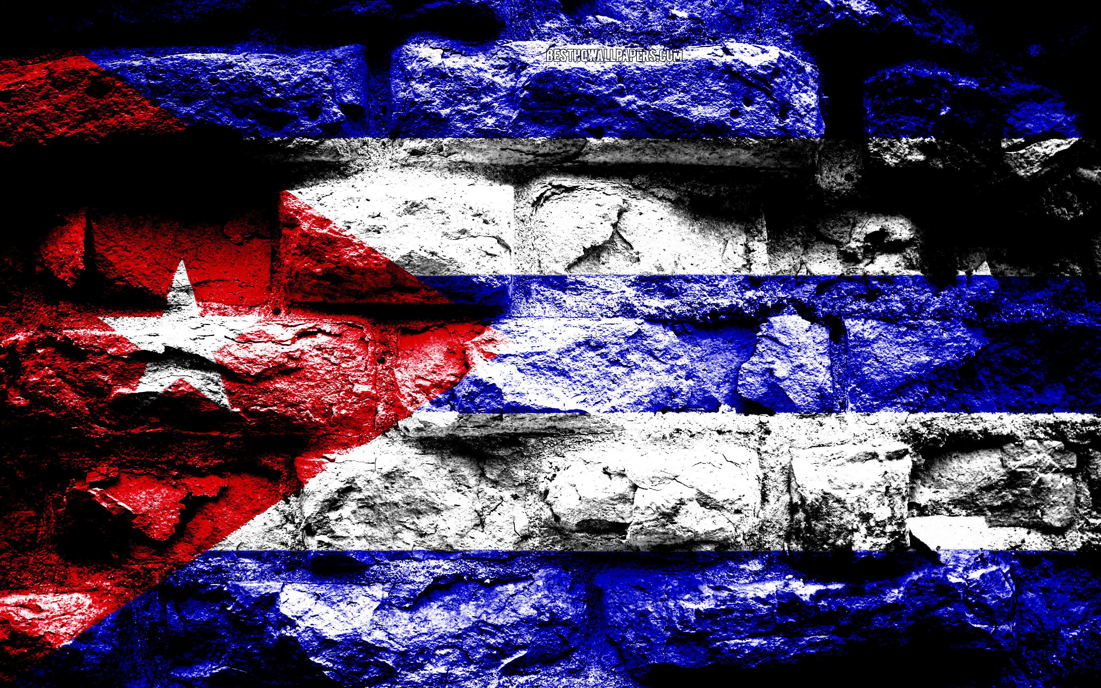 Download wallpaper Cuba flag, grunge brick texture, Flag of Cuba, flag on brick wall, Cuba, Europe, flags of North America countries for desktop with resolution 3840x2400. High Quality HD picture wallpaper